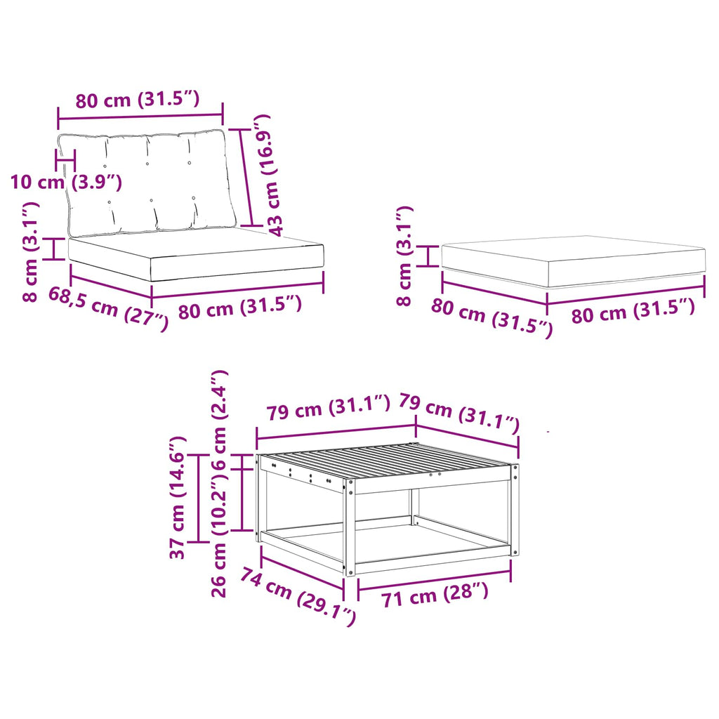 Outdoor-Sofagarnitur 6 pcs Weiß und Hellgrau 79 x 79 x 37 cm