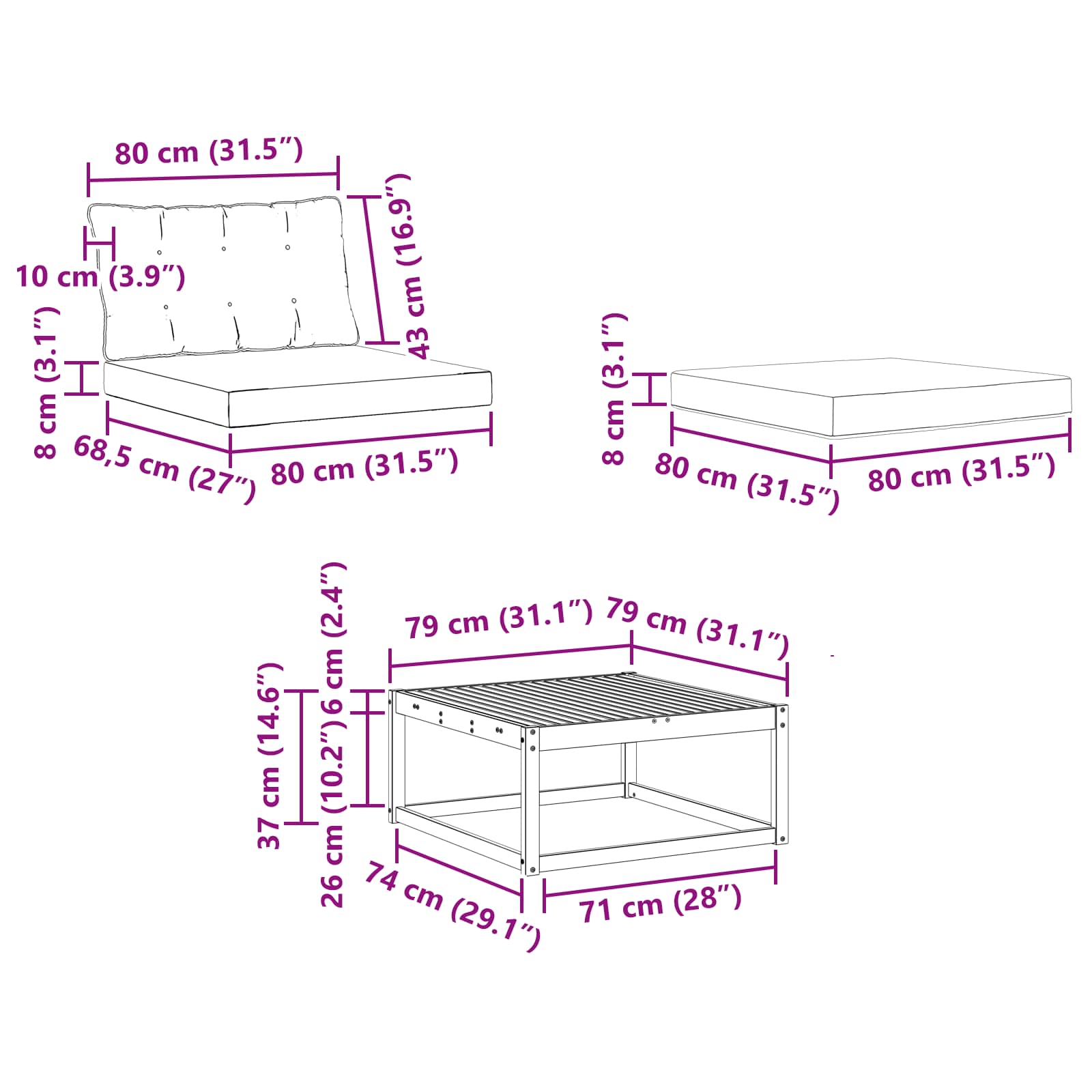 Outdoor-Sofagarnitur 6 pcs Weiß und Schwarz