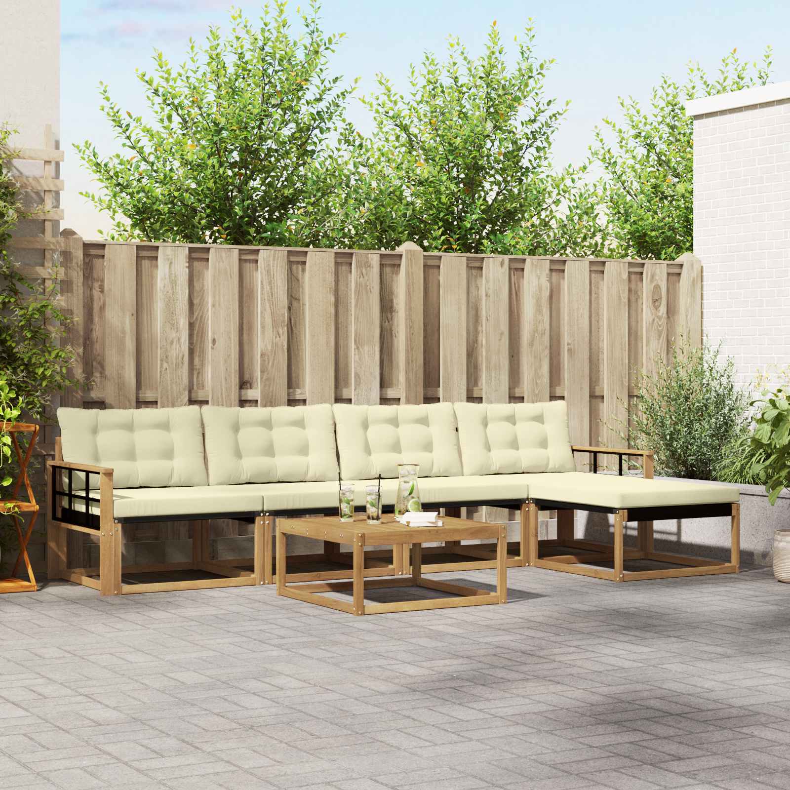 Outdoor-Sofagarnitur 6 pcs Weiß und Creme