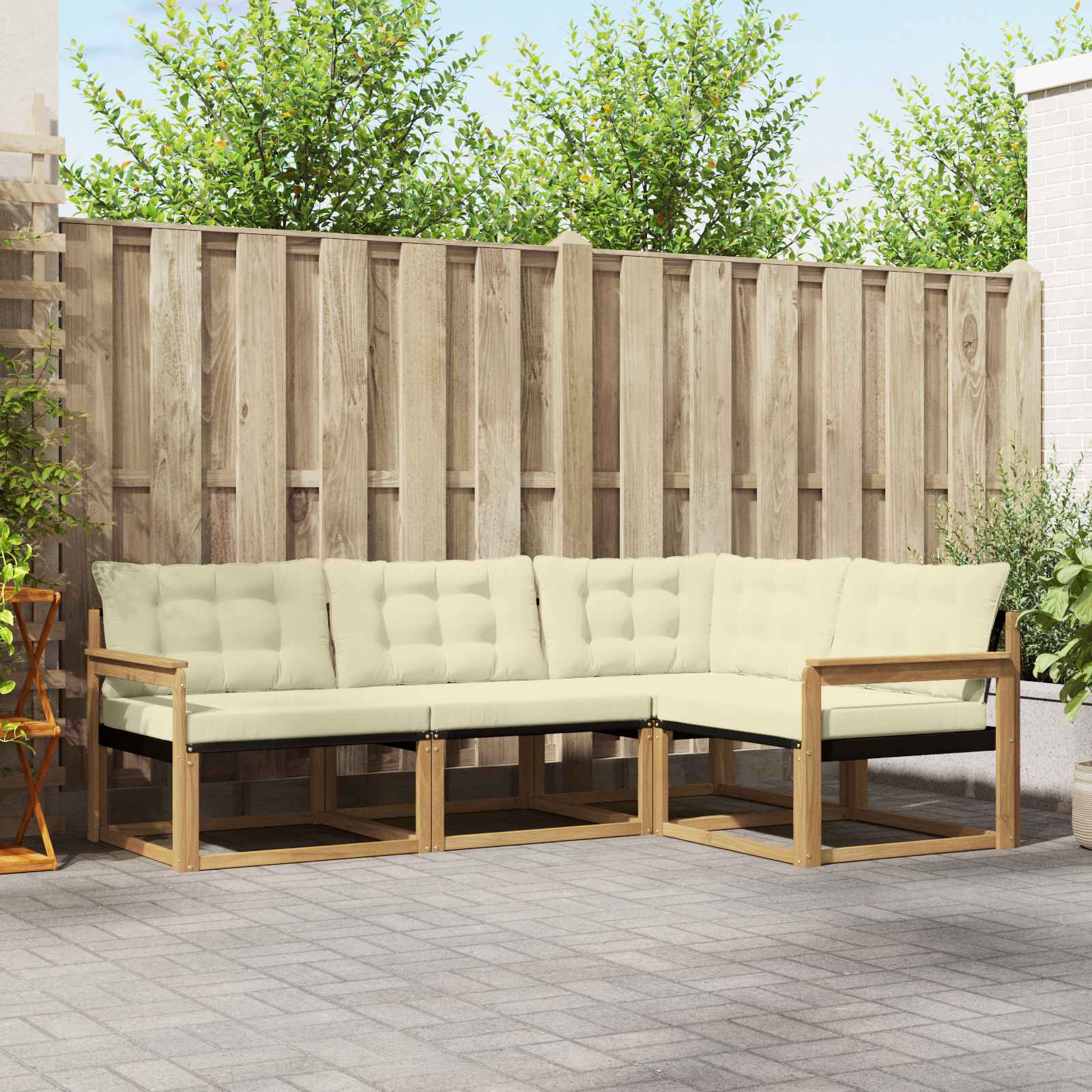 Outdoor-Sofagarnitur mit Kissen 4 pcs Weiß und Creme