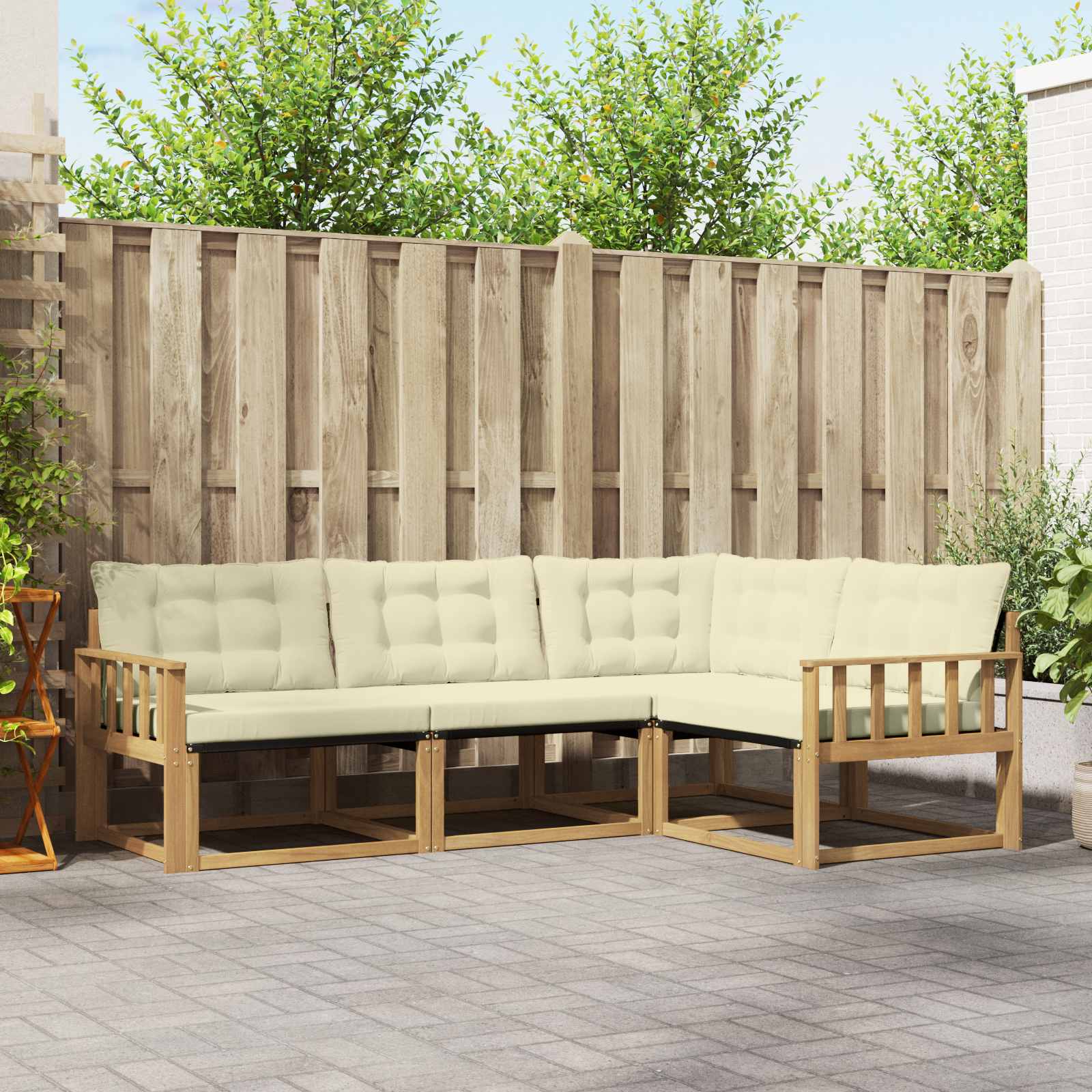 Outdoor-Sofagarnitur mit Kissen 4 pcs Weiß und Creme