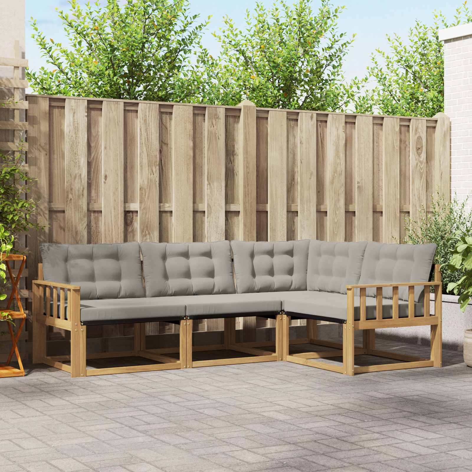 Outdoor-Sofagarnitur mit Kissen 4 pcs Weiß und Hellgrau