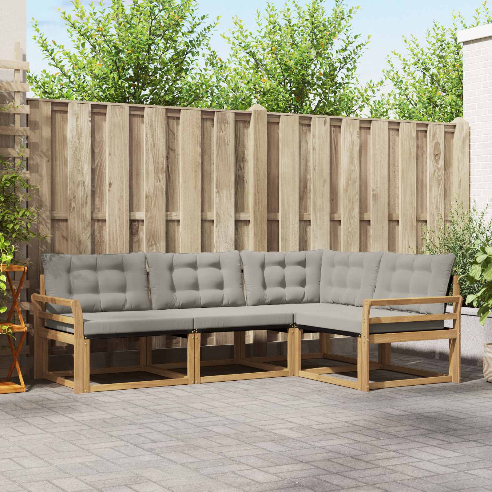 Outdoor-Sofagarnitur mit Kissen 4 pcs Weiß und Hellgrau