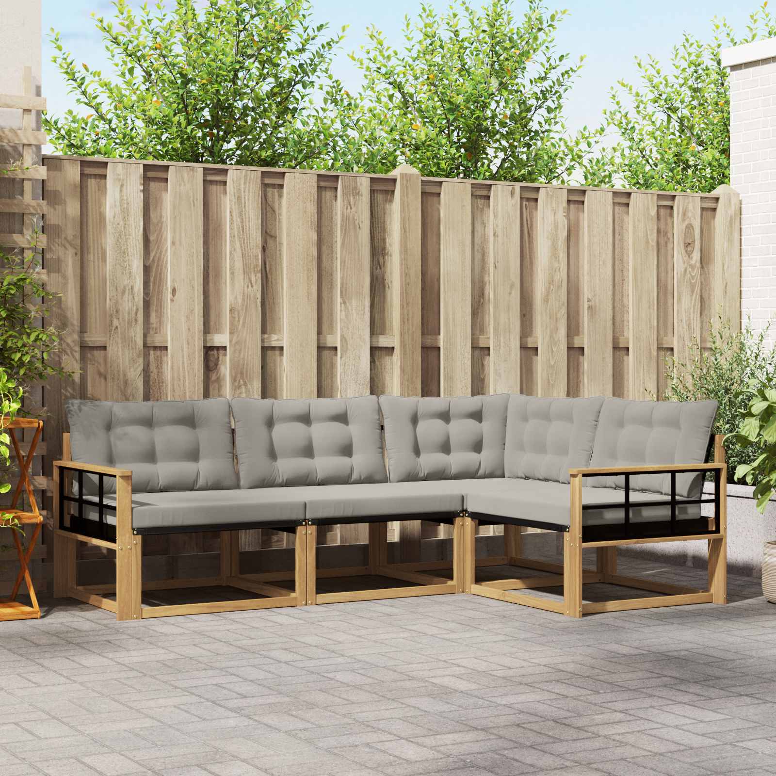 Outdoor-Sofagarnitur mit Kissen 4 pcs Weiß und Hellgrau