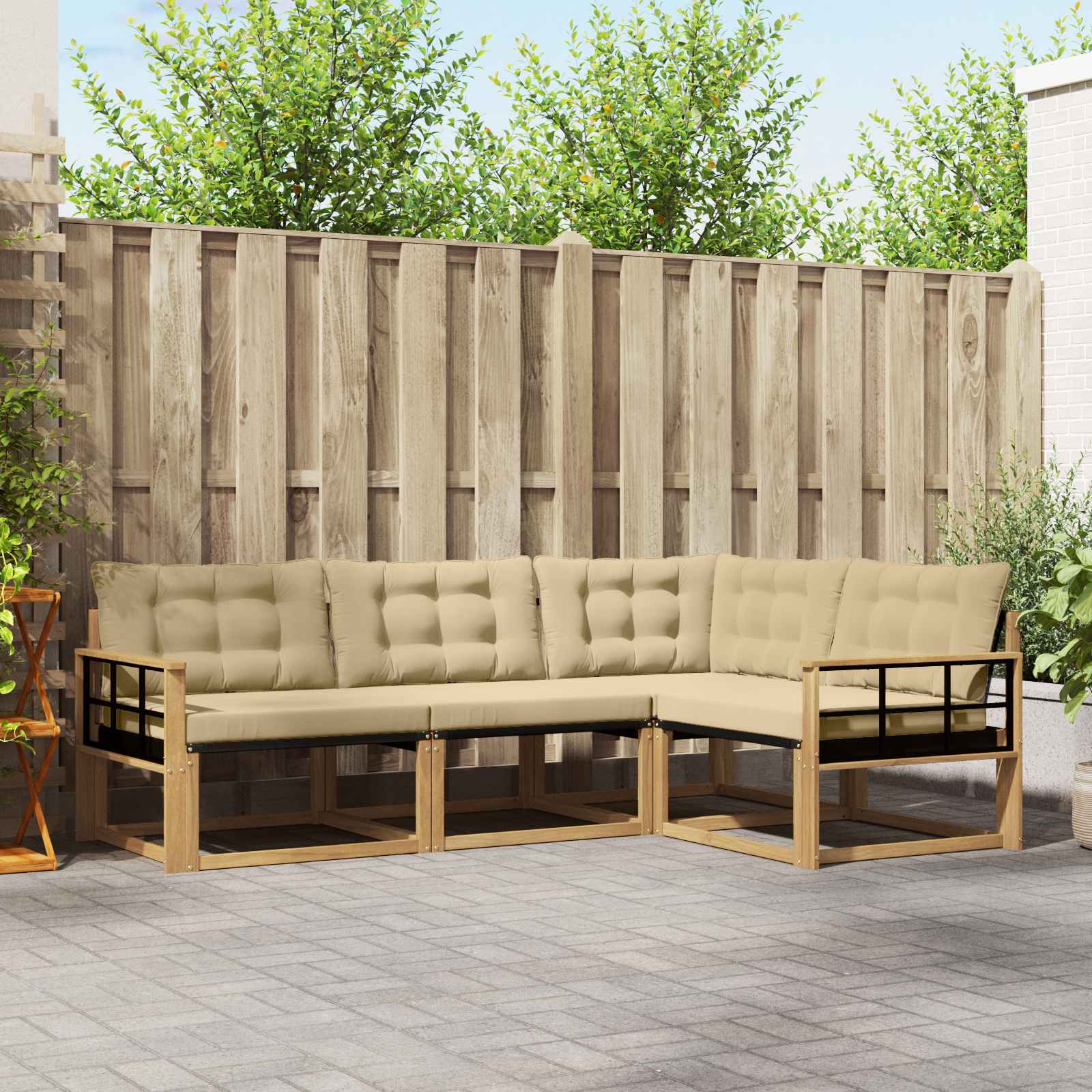 Outdoor-Sofagarnitur mit Kissen 4 pcs Weiß und Beige