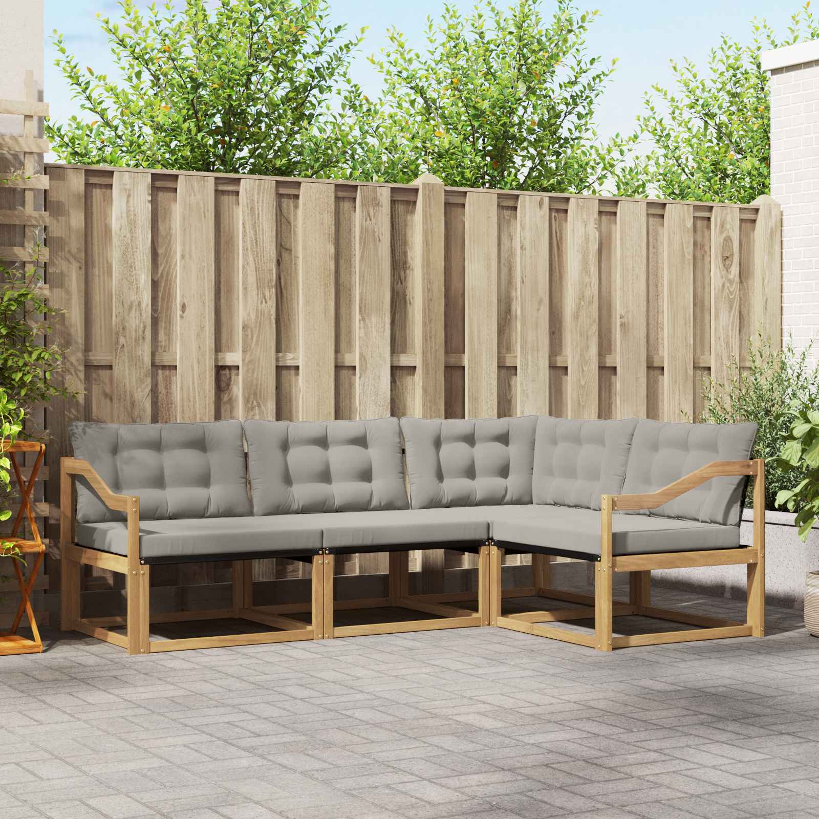 Outdoor-Sofagarnitur mit Kissen 4 pcs Weiß und Hellgrau