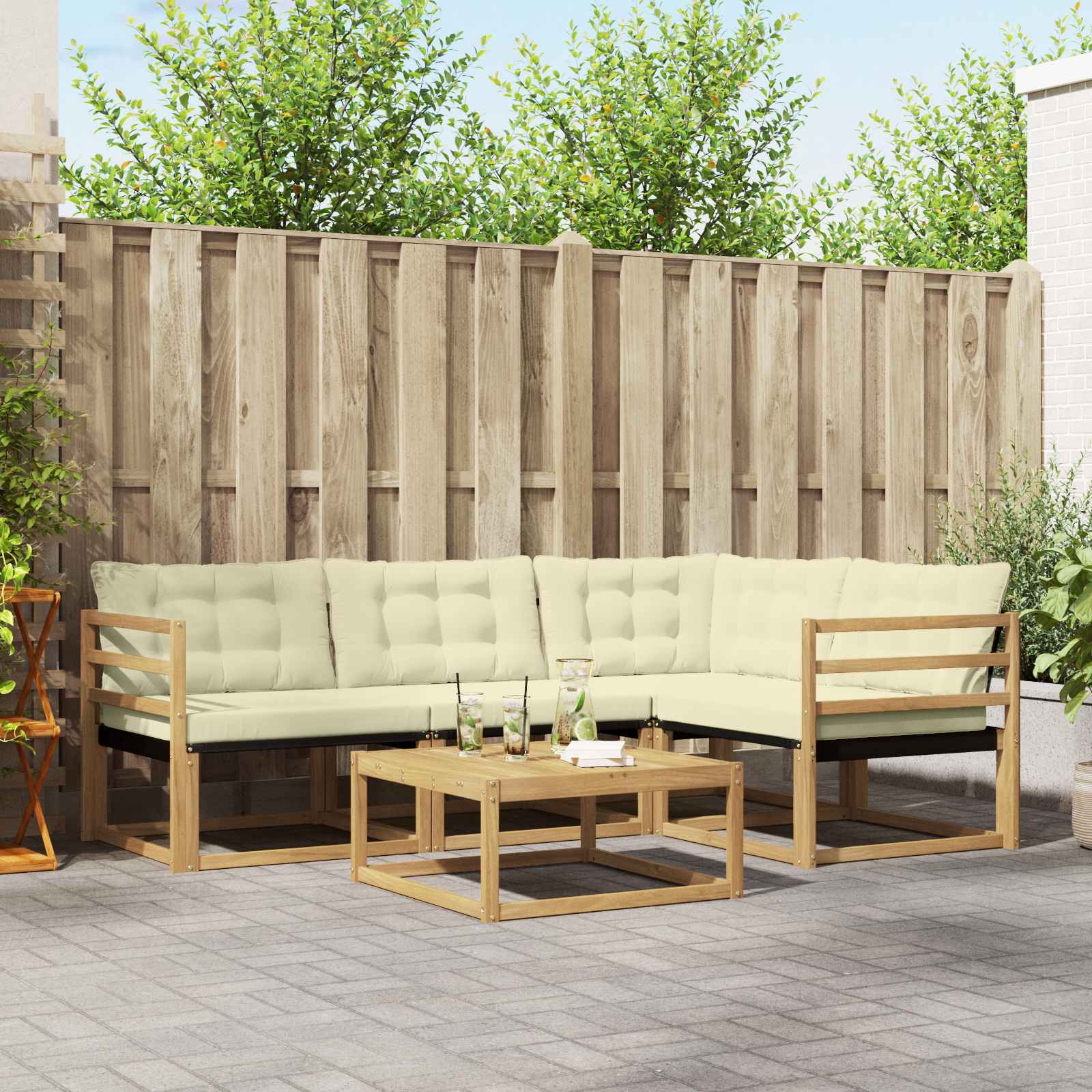 Outdoor-Sofagarnitur 5 pcs Weiß und Creme 79 x 79 x 37 cm