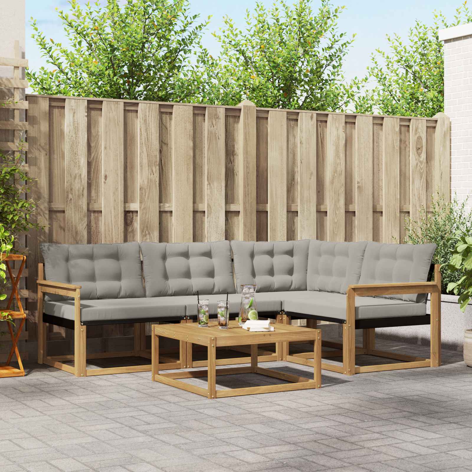Outdoor-Sofagarnitur 5 pcs Weiß und Hellgrau 79 x 79 x 37 cm