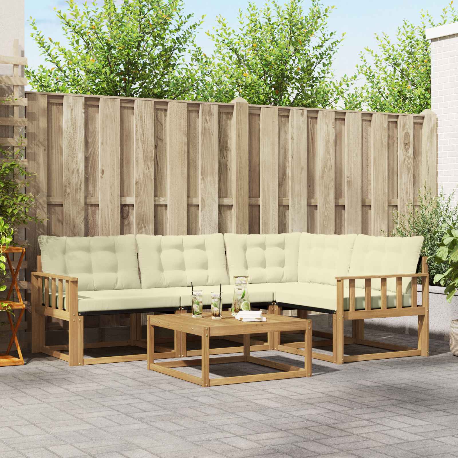 Outdoor-Sofagarnitur 5 pcs Weiß und Creme 79 x 79 x 37 cm