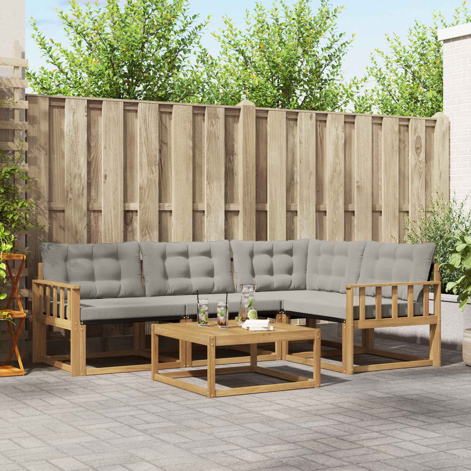 Outdoor-Sofagarnitur 5 pcs Weiß und Hellgrau 79 x 79 x 37 cm