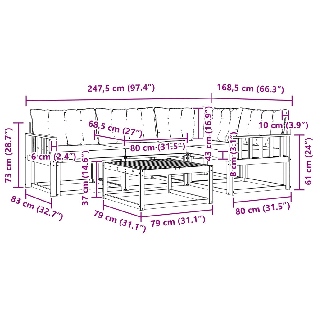 Outdoor-Sofagarnitur 5 pcs Weiß und Hellgrau 79 x 79 x 37 cm