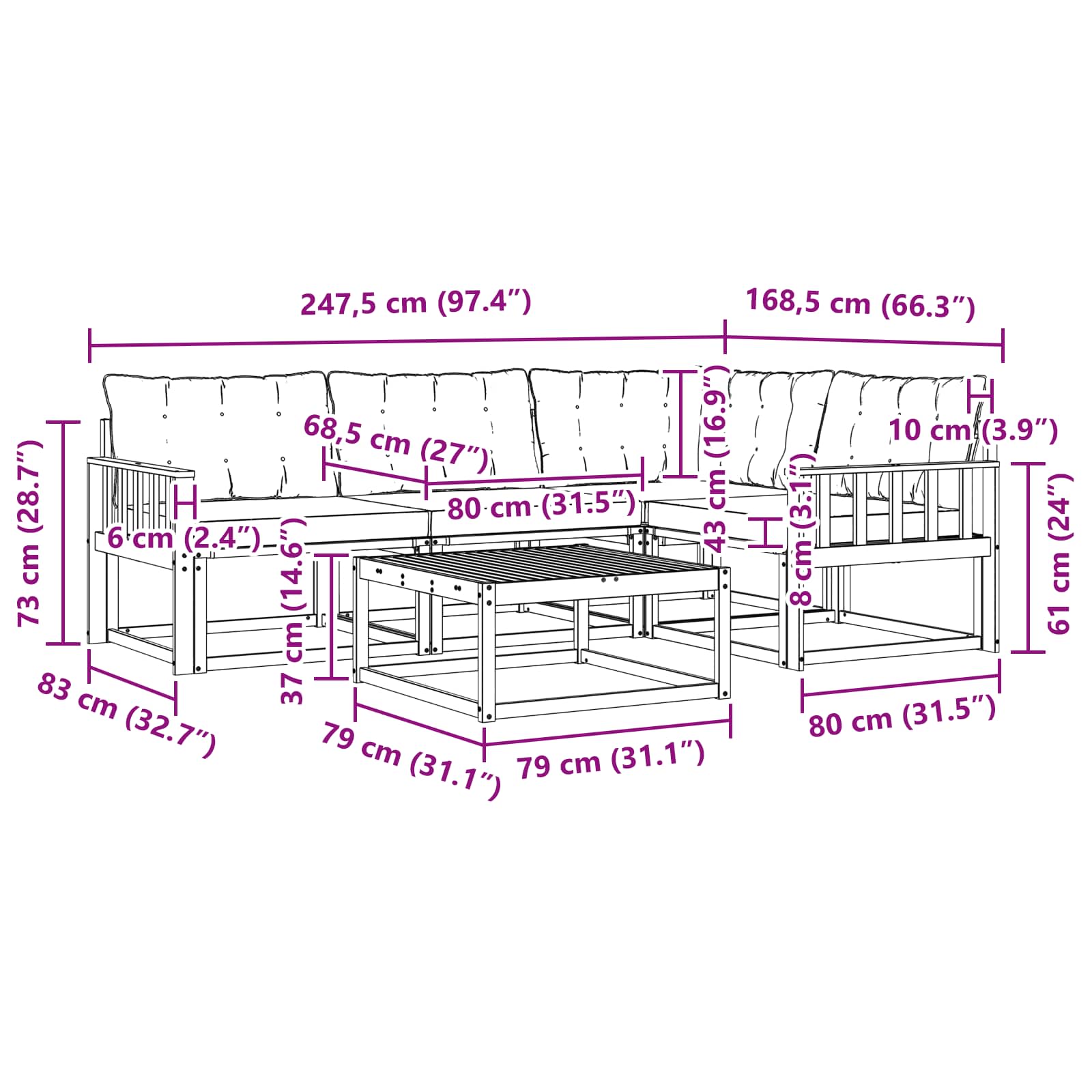 Outdoor-Sofagarnitur 5 pcs Weiß und Hellgrau 79 x 79 x 37 cm