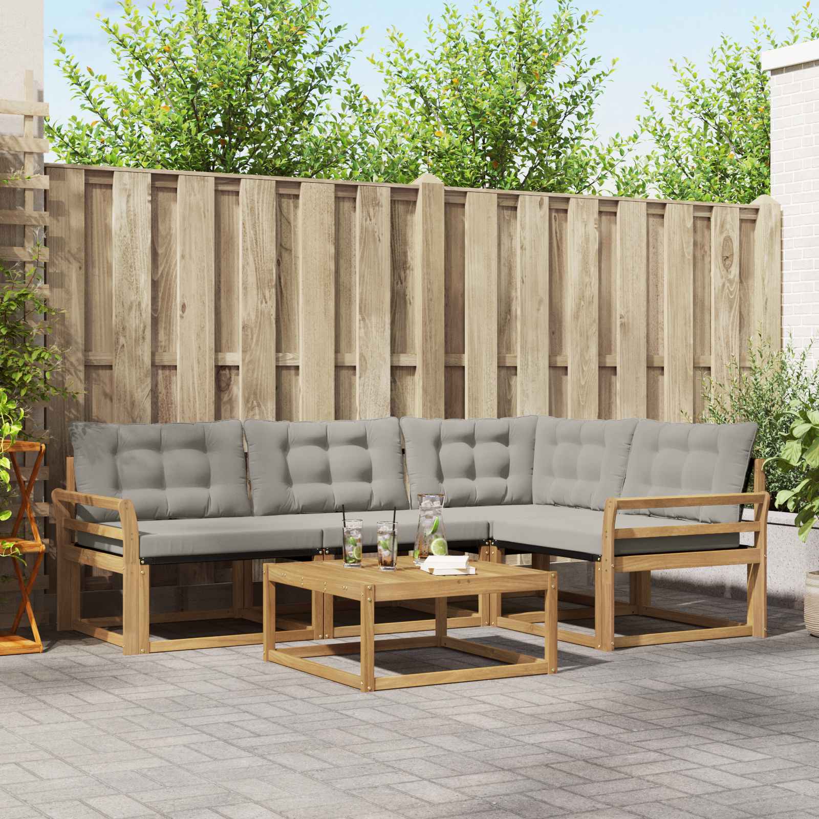 Outdoor-Sofagarnitur 5 pcs Weiß und Hellgrau 79 x 79 x 37 cm