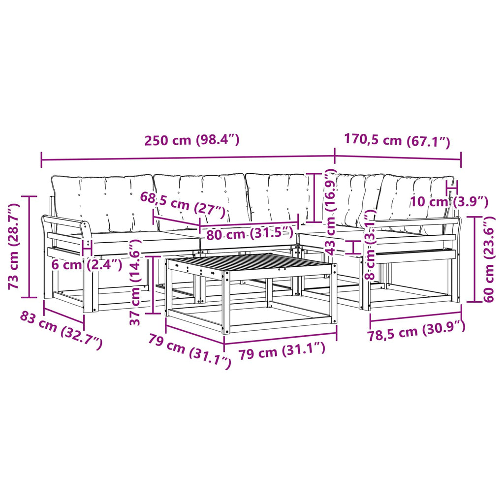Outdoor-Sofagarnitur 5 pcs Weiß und Hellgrau 79 x 79 x 37 cm