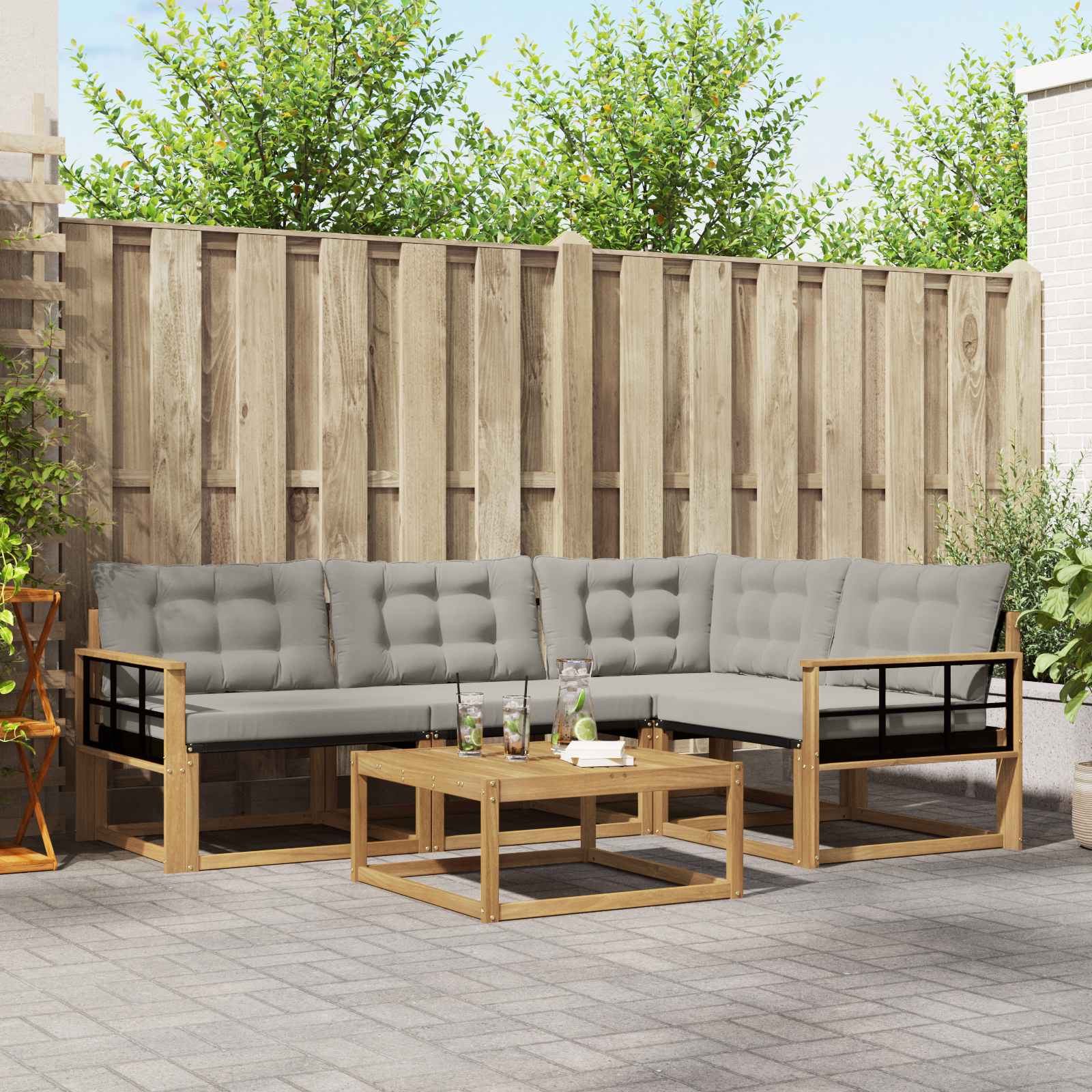 Outdoor-Sofagarnitur 5 pcs Weiß und Hellgrau 79 x 79 x 37 cm