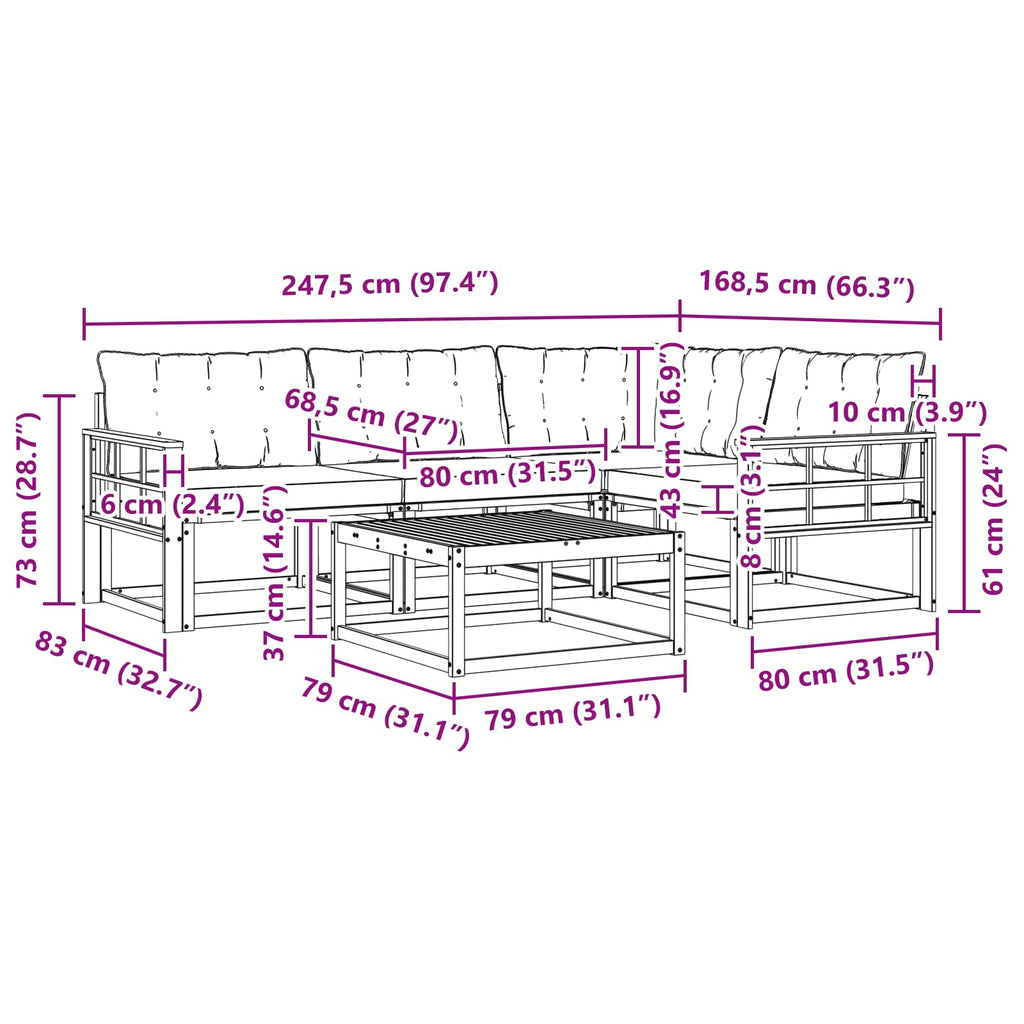 Outdoor-Sofagarnitur 5 pcs Weiß und Schwarz 79 x 79 x 37 cm