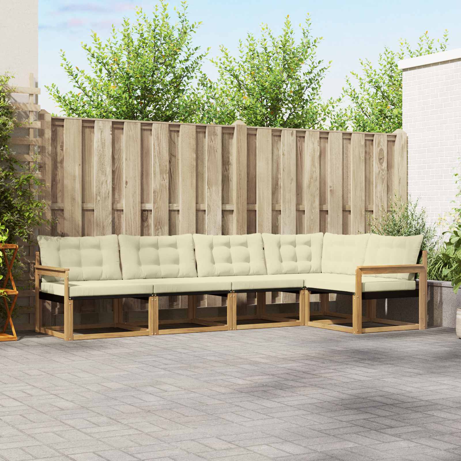 Outdoor-Sofagarnitur mit Kissen 5 pcs Weiß und Creme