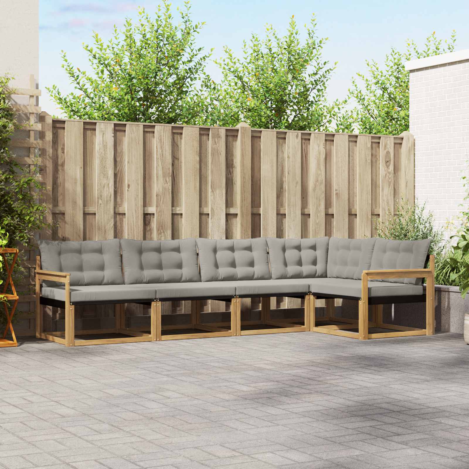 Outdoor-Sofagarnitur mit Kissen 5 pcs Weiß und Hellgrau