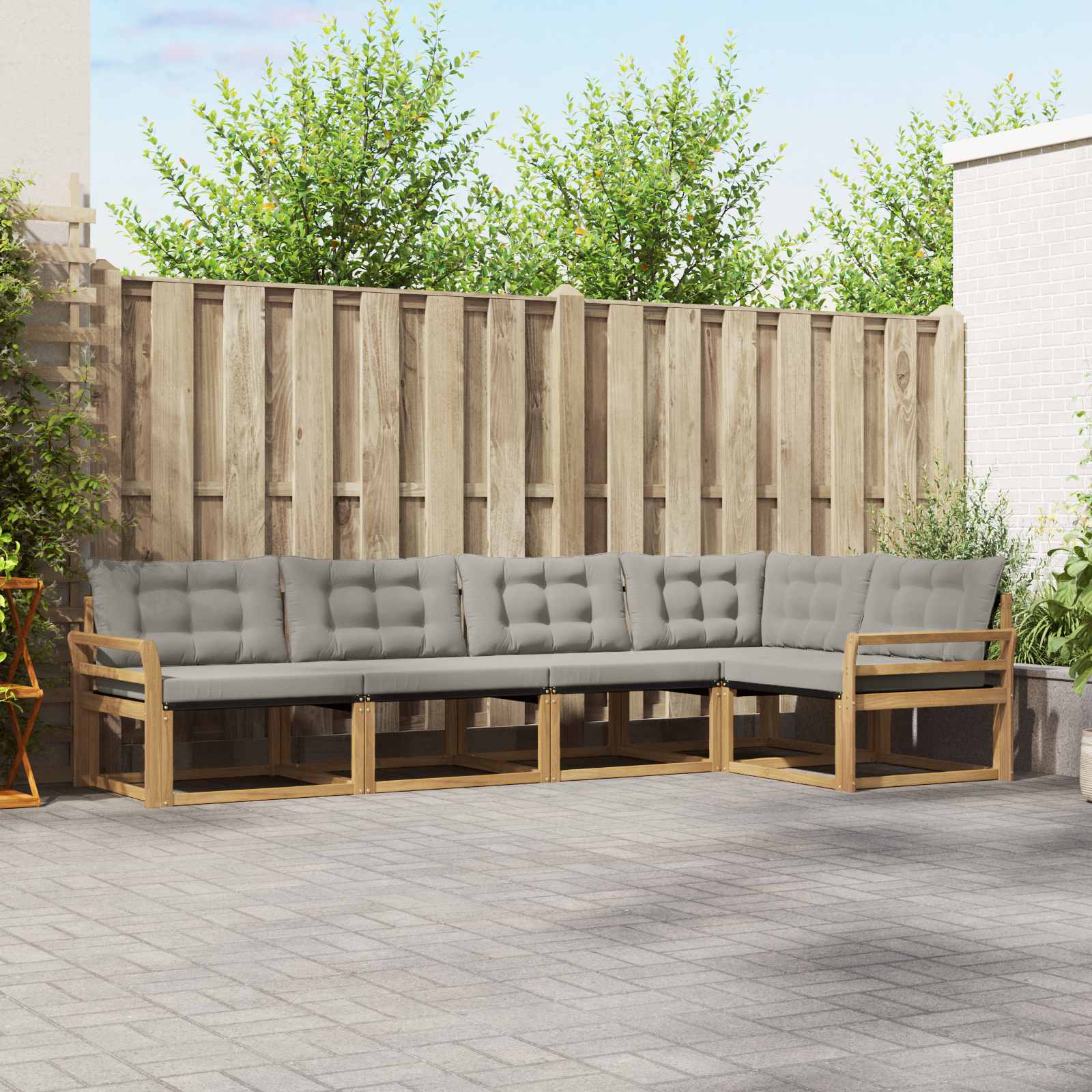 Outdoor-Sofagarnitur mit Kissen 5 pcs Weiß und Hellgrau
