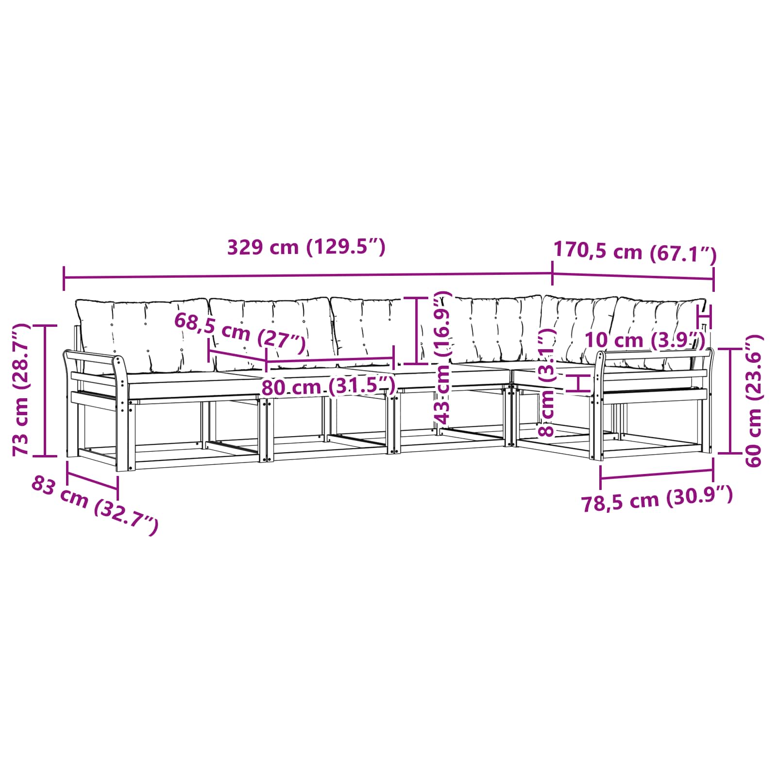 Outdoor-Sofagarnitur mit Kissen 5 pcs Weiß und Beige