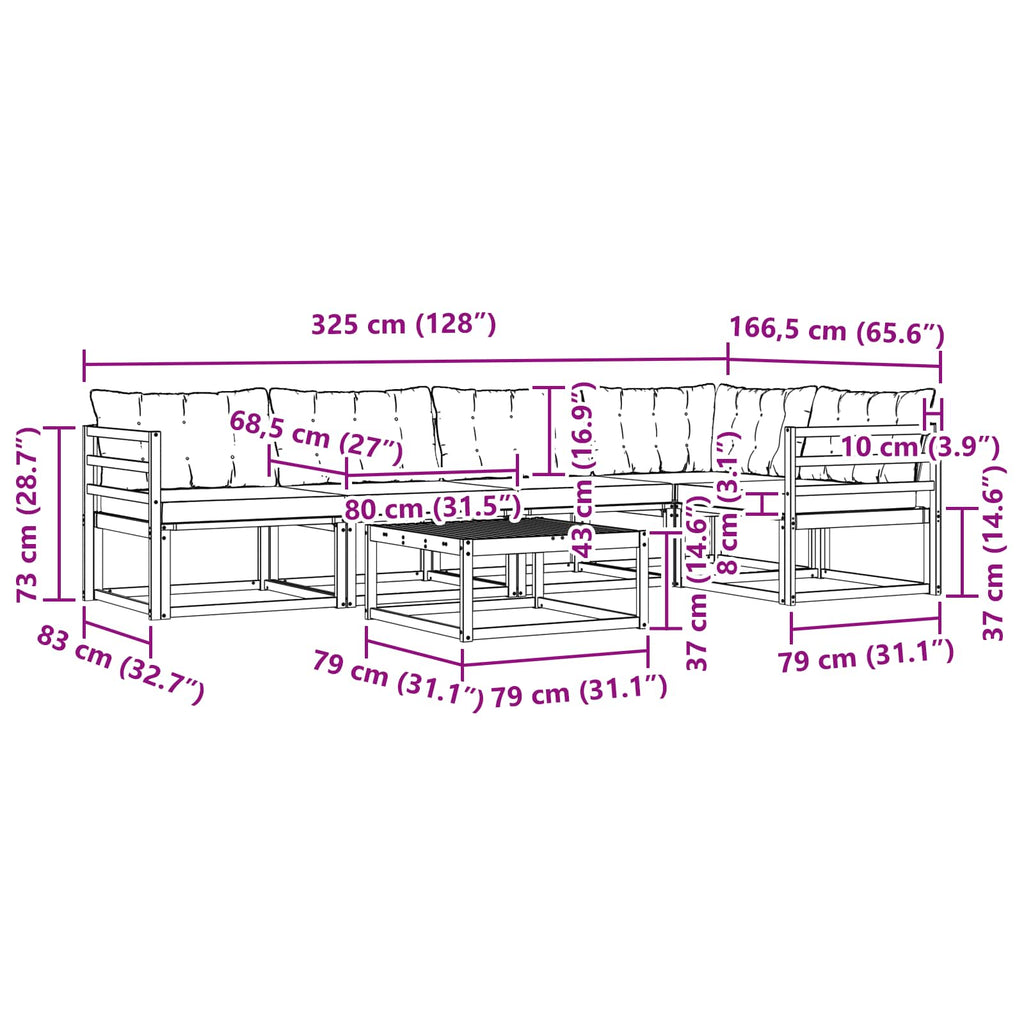 Outdoor-Sofagarnitur 6 pcs Weiß und Hellgrau 79 x 79 x 37 cm