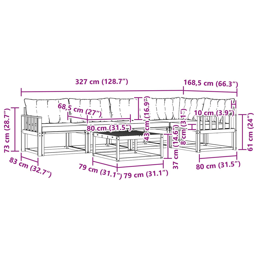 Outdoor-Sofagarnitur 6 pcs Weiß und Hellgrau 79 x 79 x 37 cm