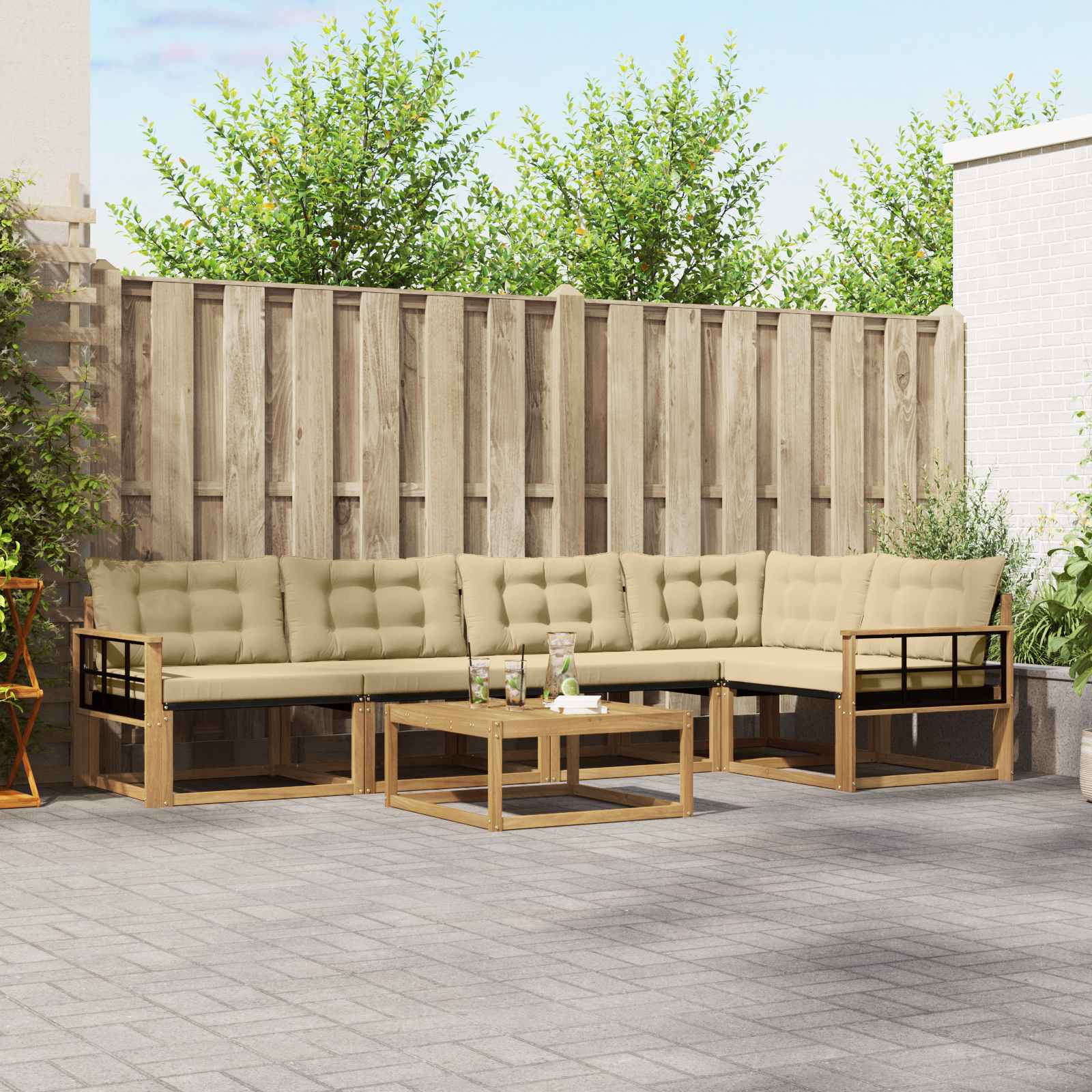 Outdoor-Sofagarnitur 6 pcs Weiß und Beige 79 x 79 x 37 cm