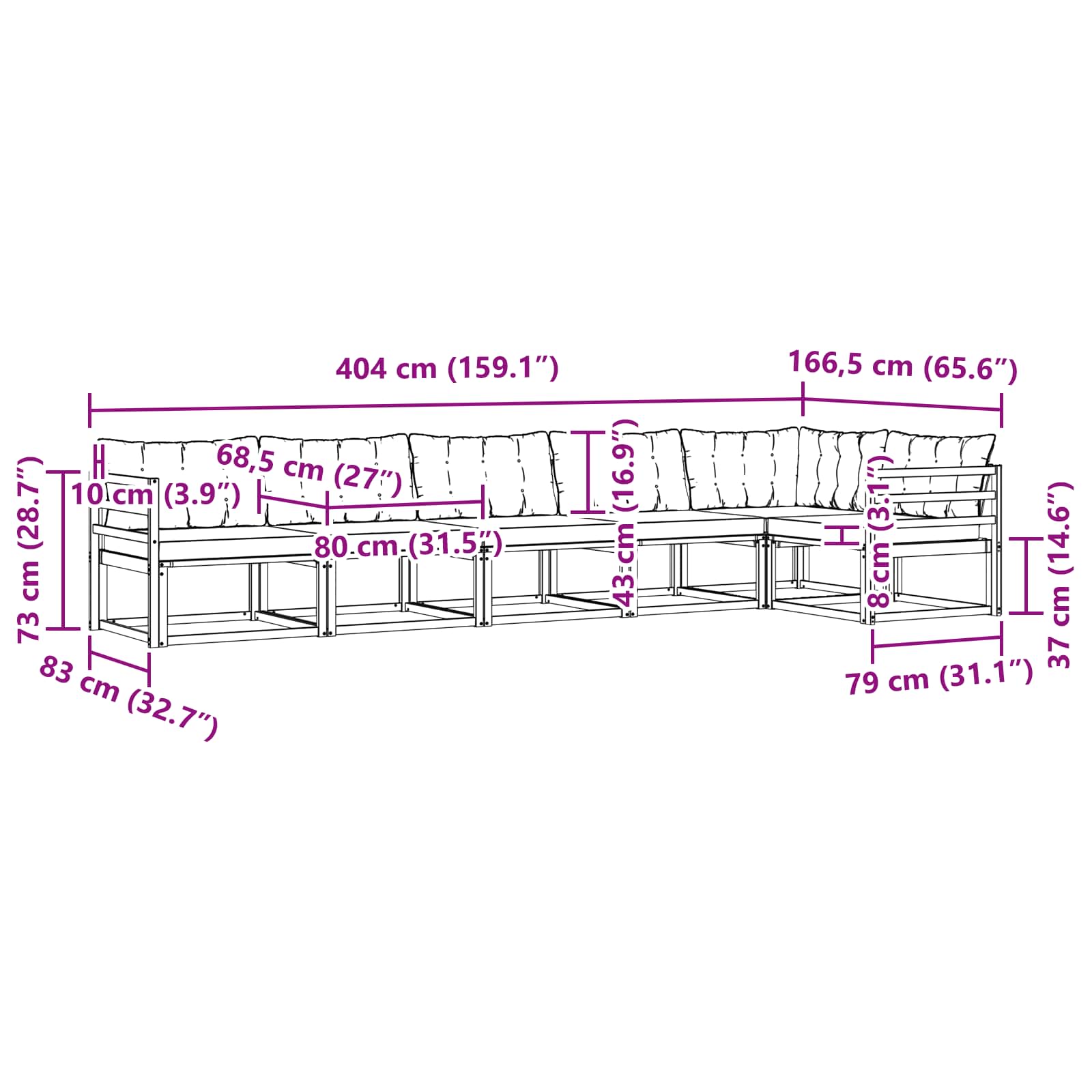 Outdoor-Sofagarnitur mit Kissen 6 pcs Weiß und Schwarz