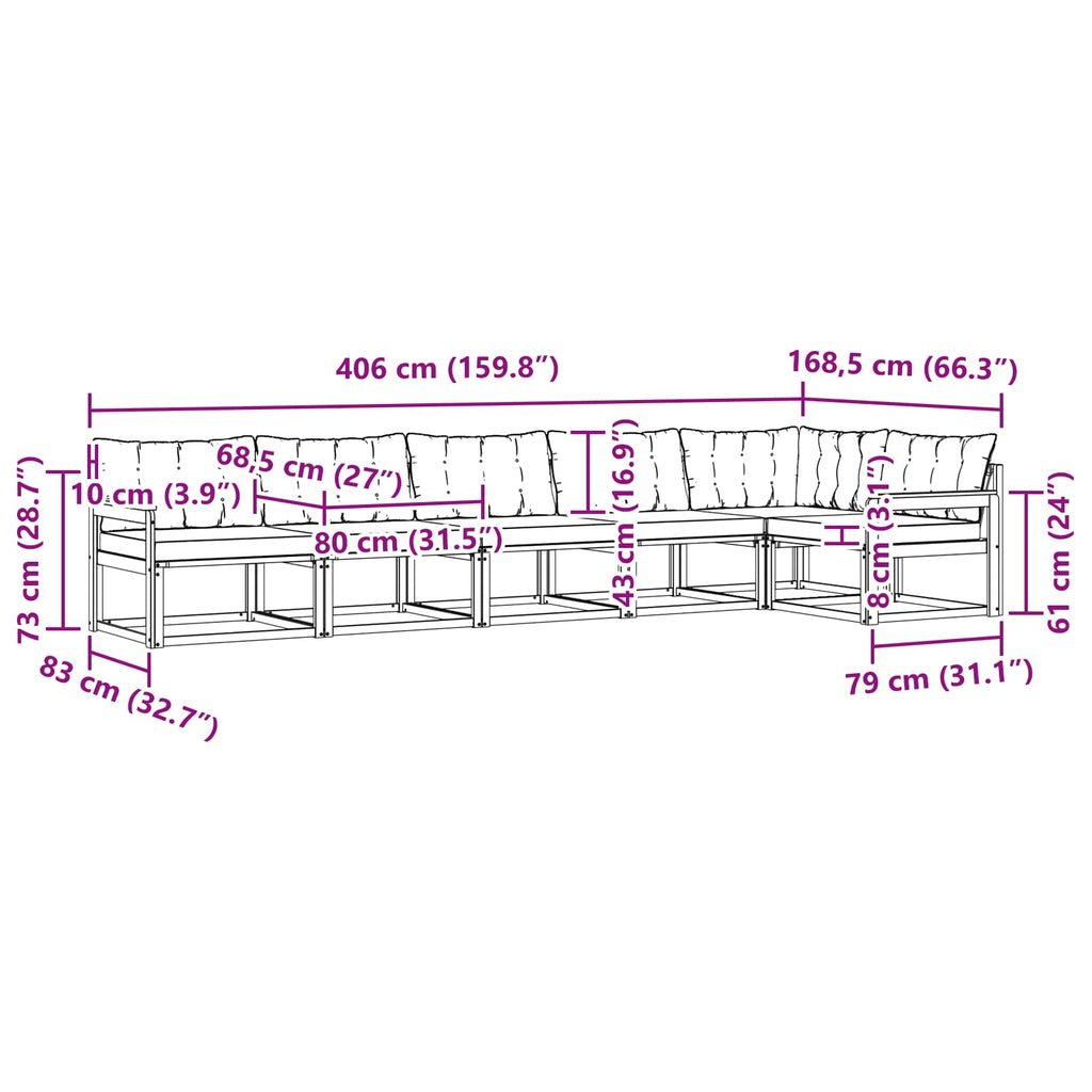 Outdoor-Sofagarnitur mit Kissen 6 pcs Weiß und Creme