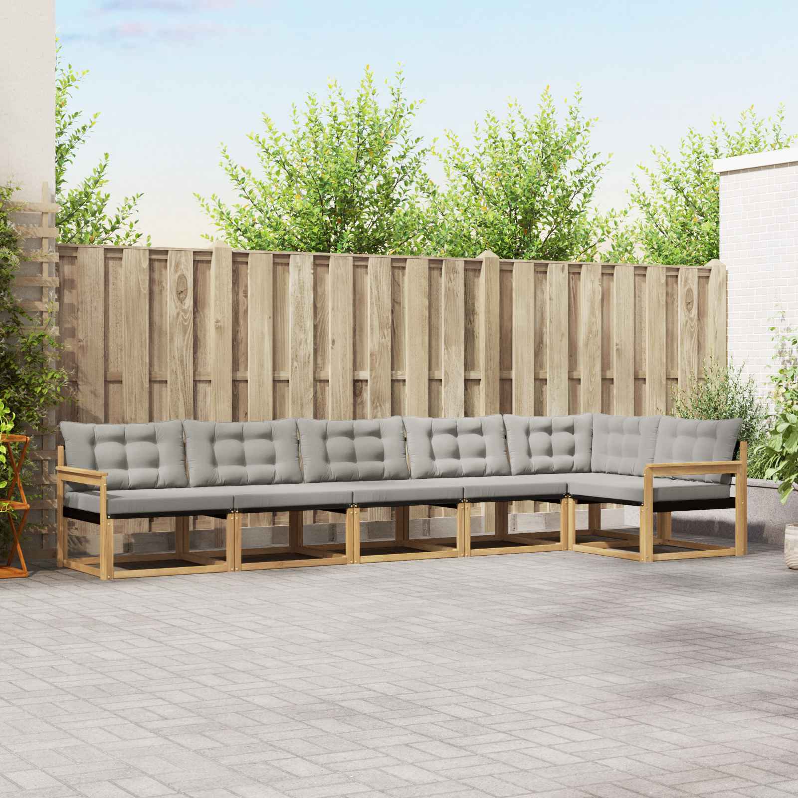 Outdoor-Sofagarnitur mit Kissen 6 pcs Weiß und Hellgrau