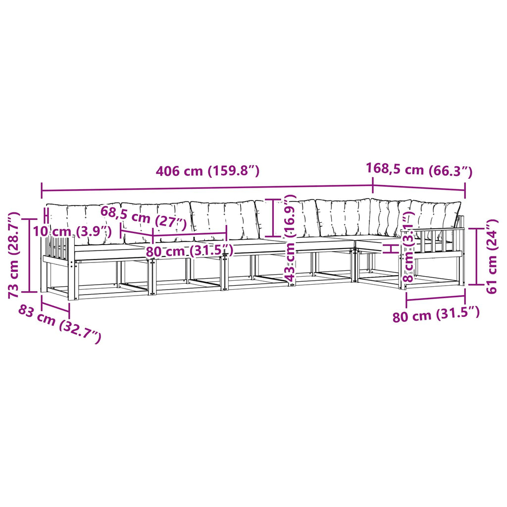 Outdoor-Sofagarnitur mit Kissen 6 pcs Weiß und Creme