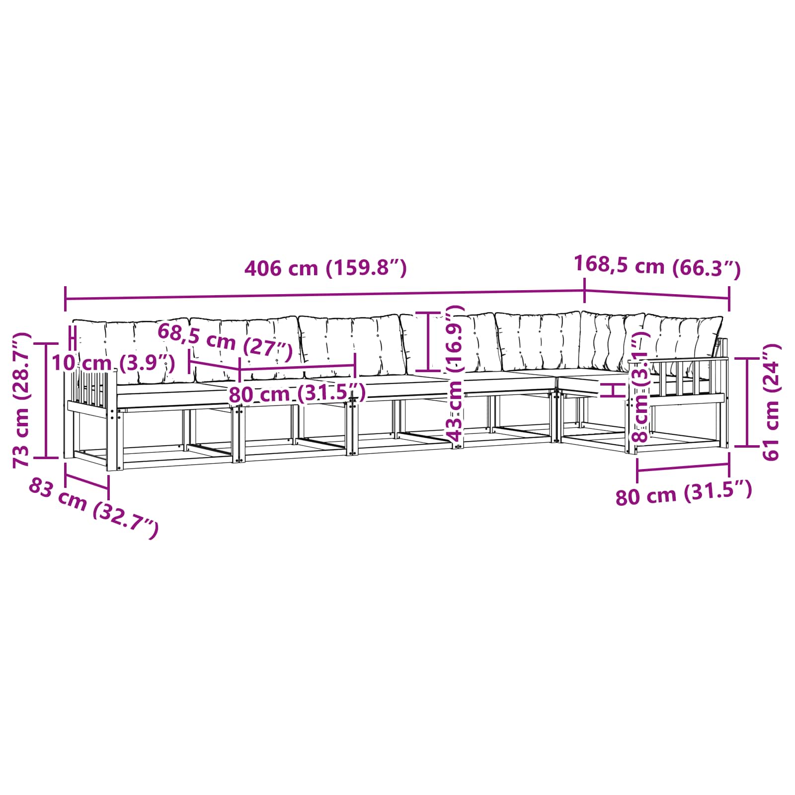 Outdoor-Sofagarnitur mit Kissen 6 pcs Weiß und Creme