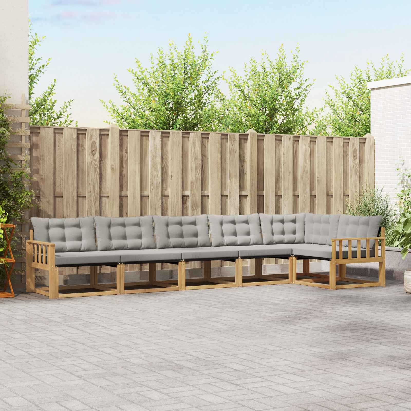 Outdoor-Sofagarnitur mit Kissen 6 pcs Weiß und Hellgrau