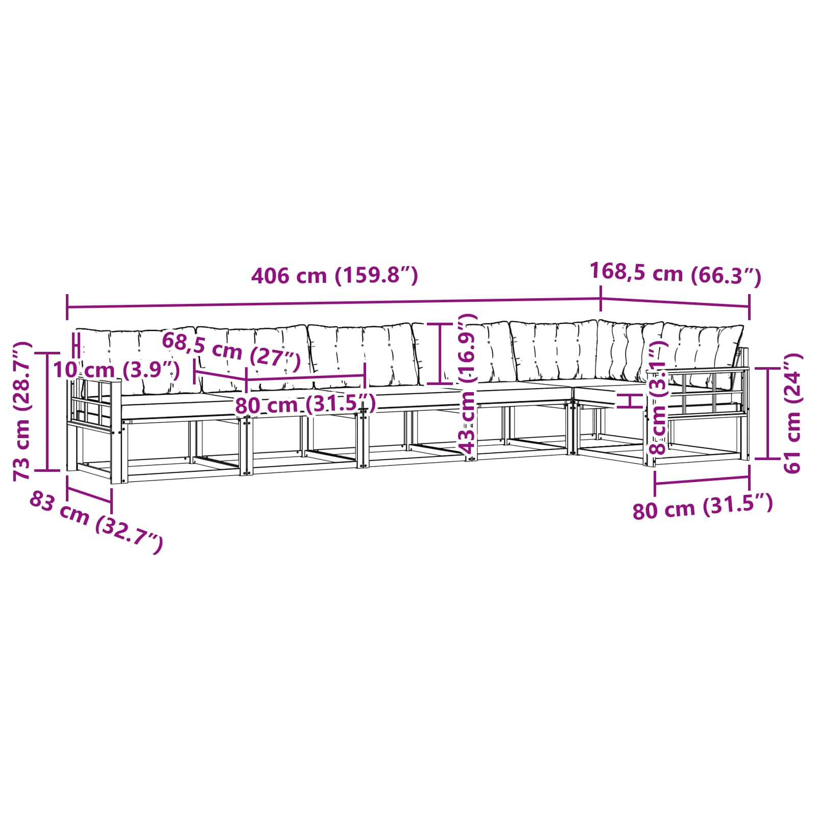 Outdoor-Sofagarnitur mit Kissen 6 pcs Weiß und Schwarz