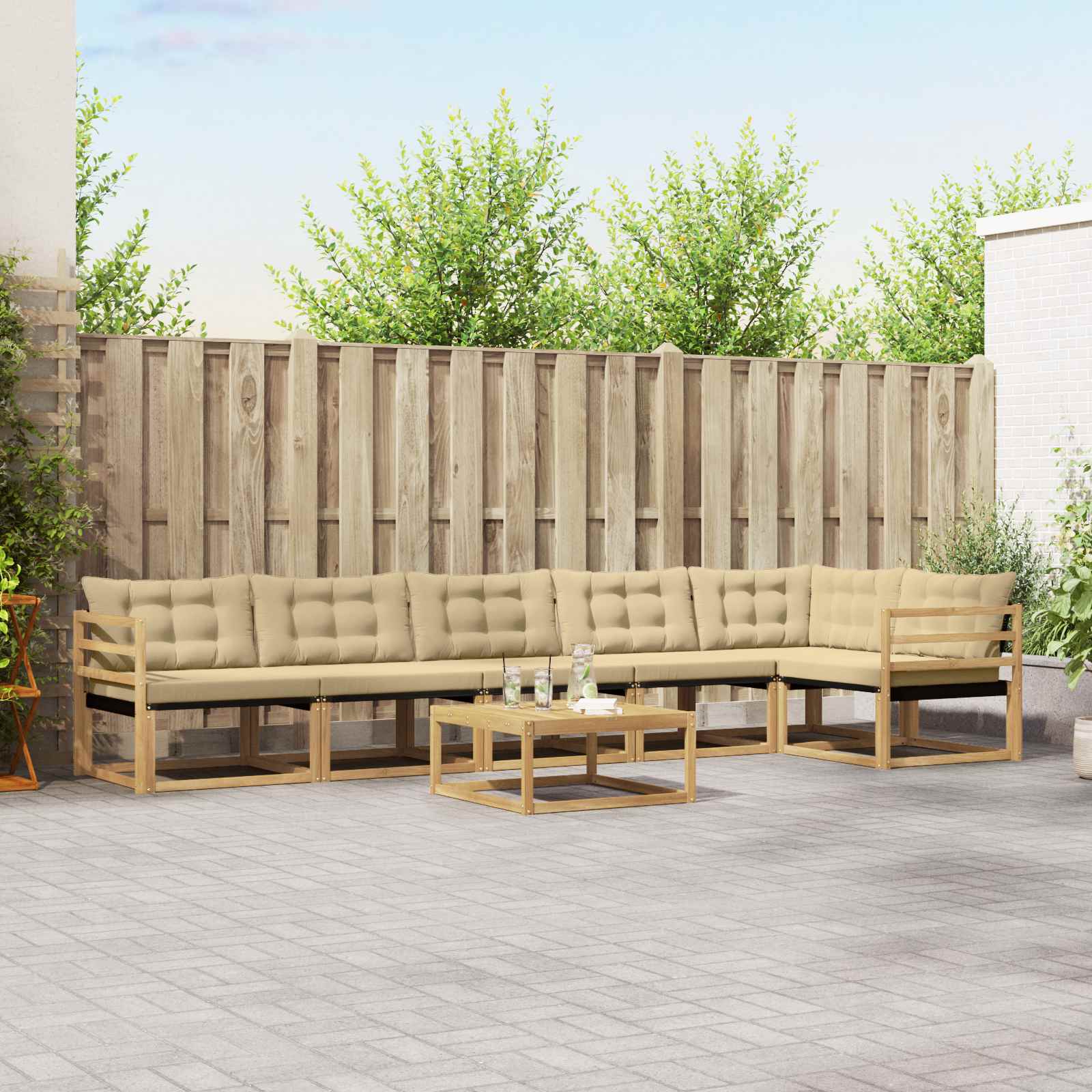 Outdoor-Sofagarnitur 7 pcs Weiß und Beige 79 x 79 x 37 cm