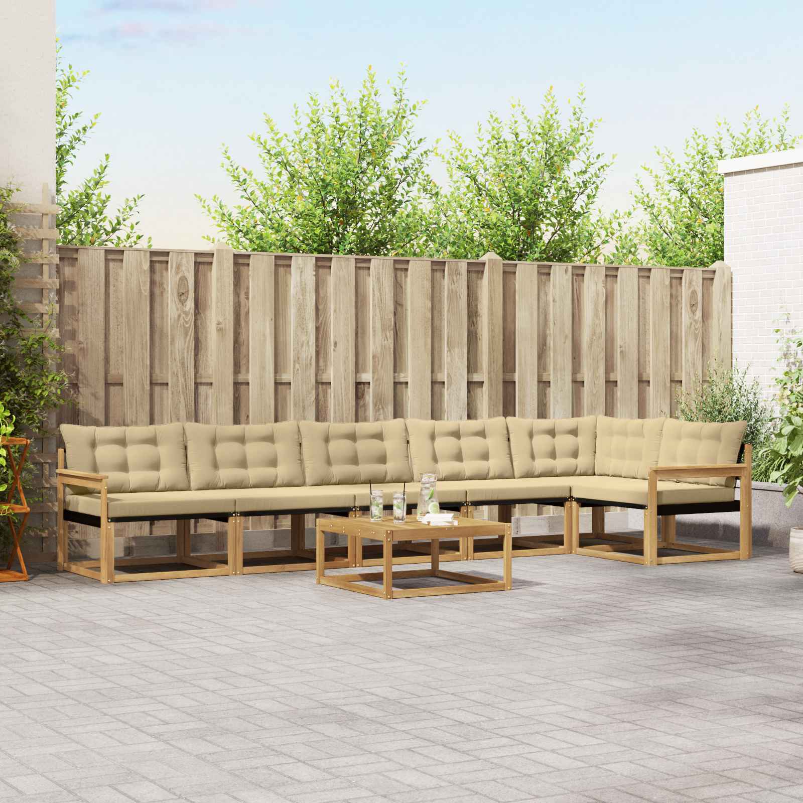 Outdoor-Sofagarnitur 7 pcs Weiß und Beige 79 x 79 x 37 cm