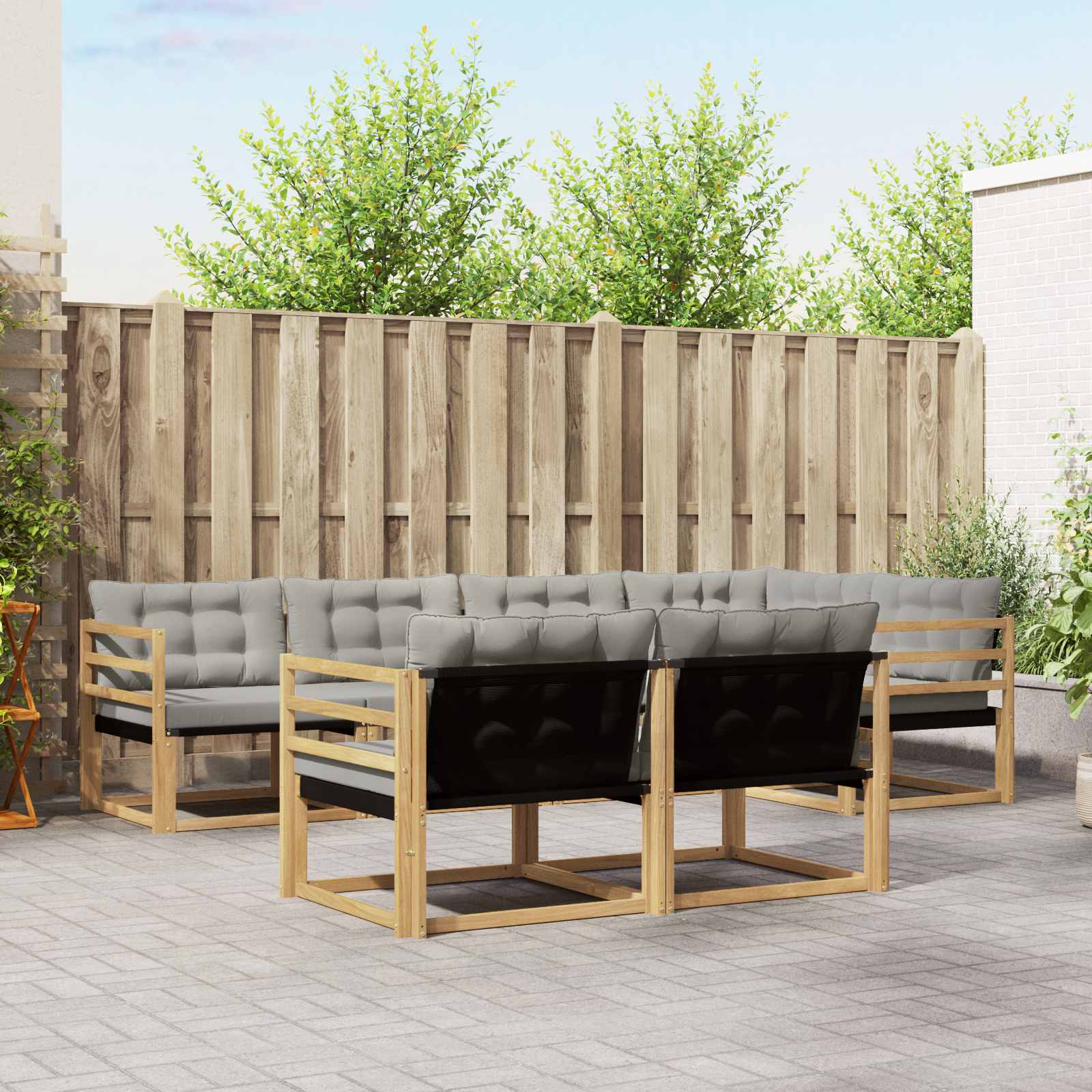 Outdoor-Sofagarnitur mit Kissen 7 pcs Weiß und Hellgrau