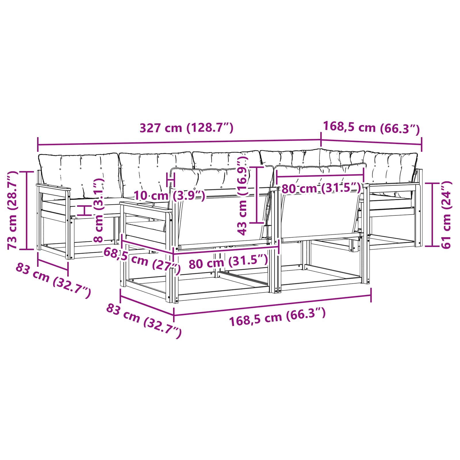 Outdoor-Sofagarnitur mit Kissen 7 pcs Weiß und Creme