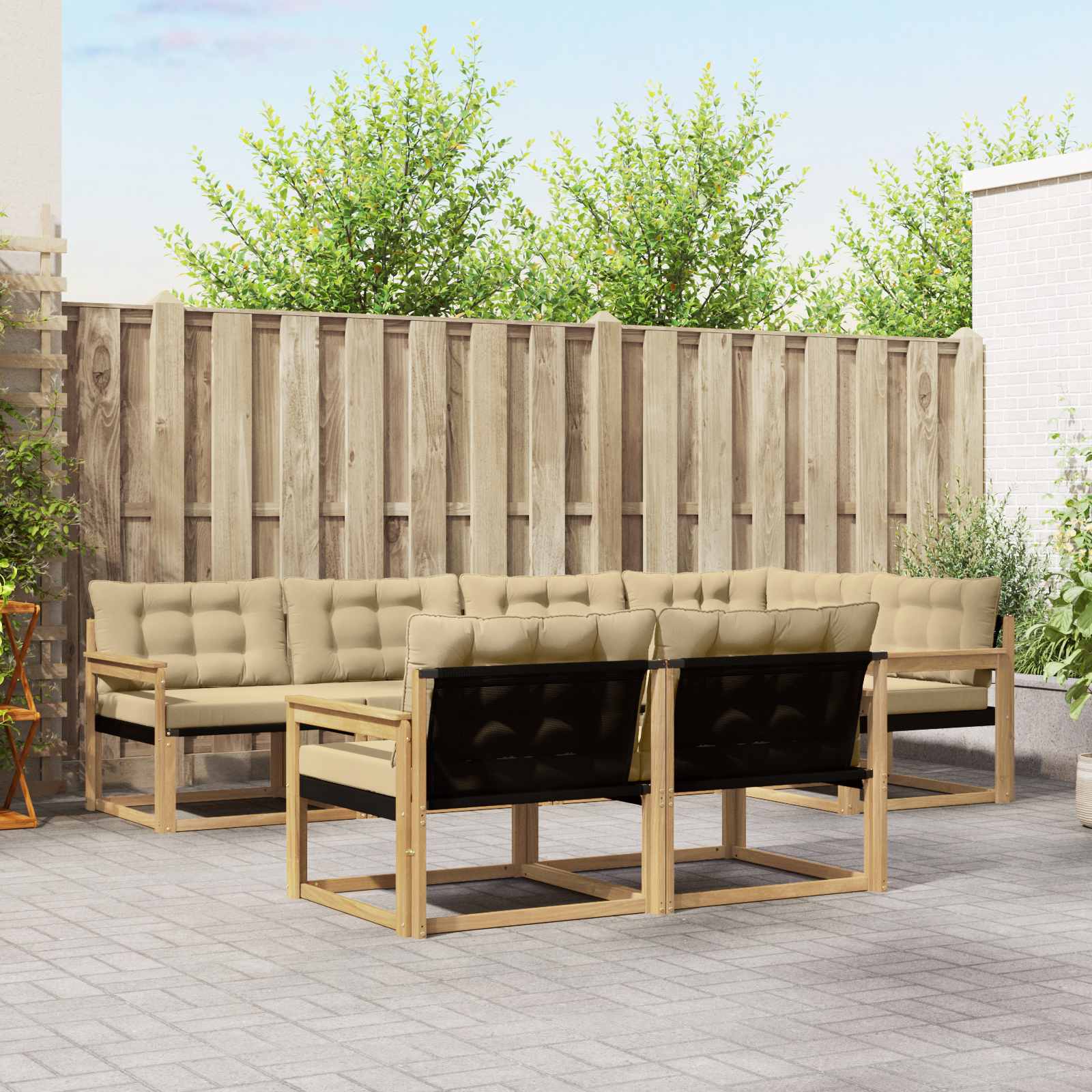 Outdoor-Sofagarnitur mit Kissen 7 pcs Weiß und Beige
