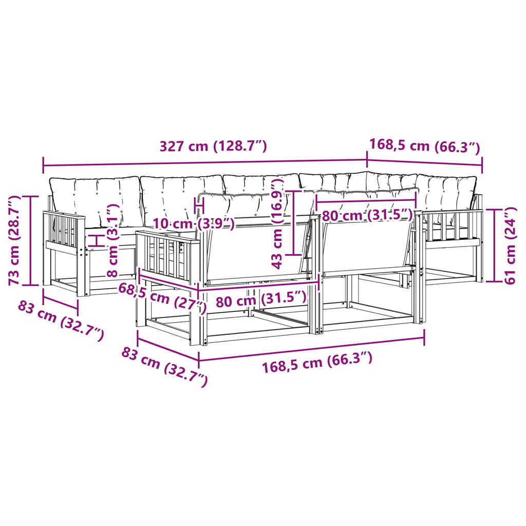 Outdoor-Sofagarnitur mit Kissen 7 pcs Weiß und Schwarz