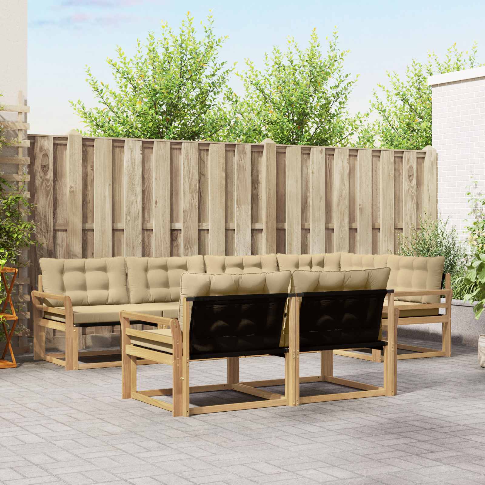 Outdoor-Sofagarnitur mit Kissen 7 pcs Weiß und Beige