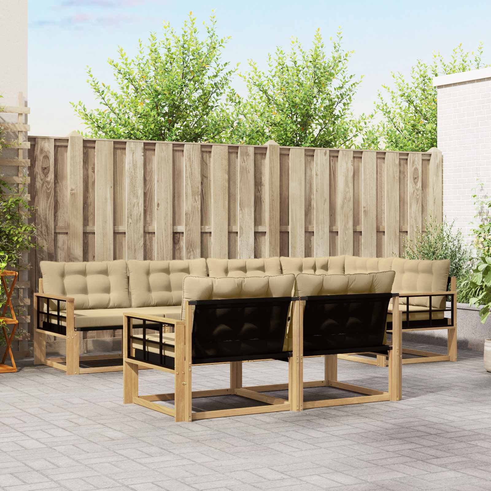 Outdoor-Sofagarnitur mit Kissen 7 pcs Weiß und Beige