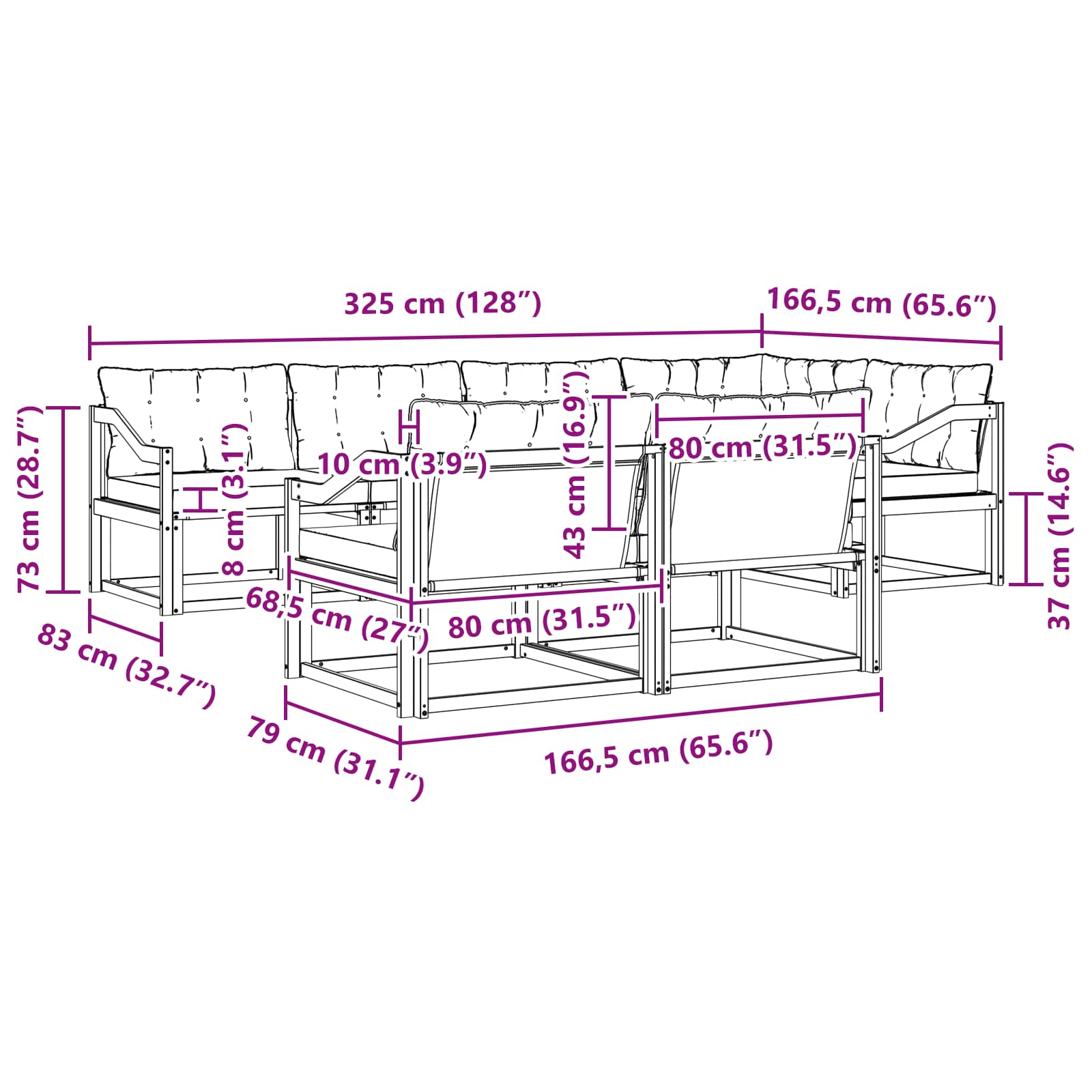 Outdoor-Sofagarnitur mit Kissen 7 pcs Weiß und Creme