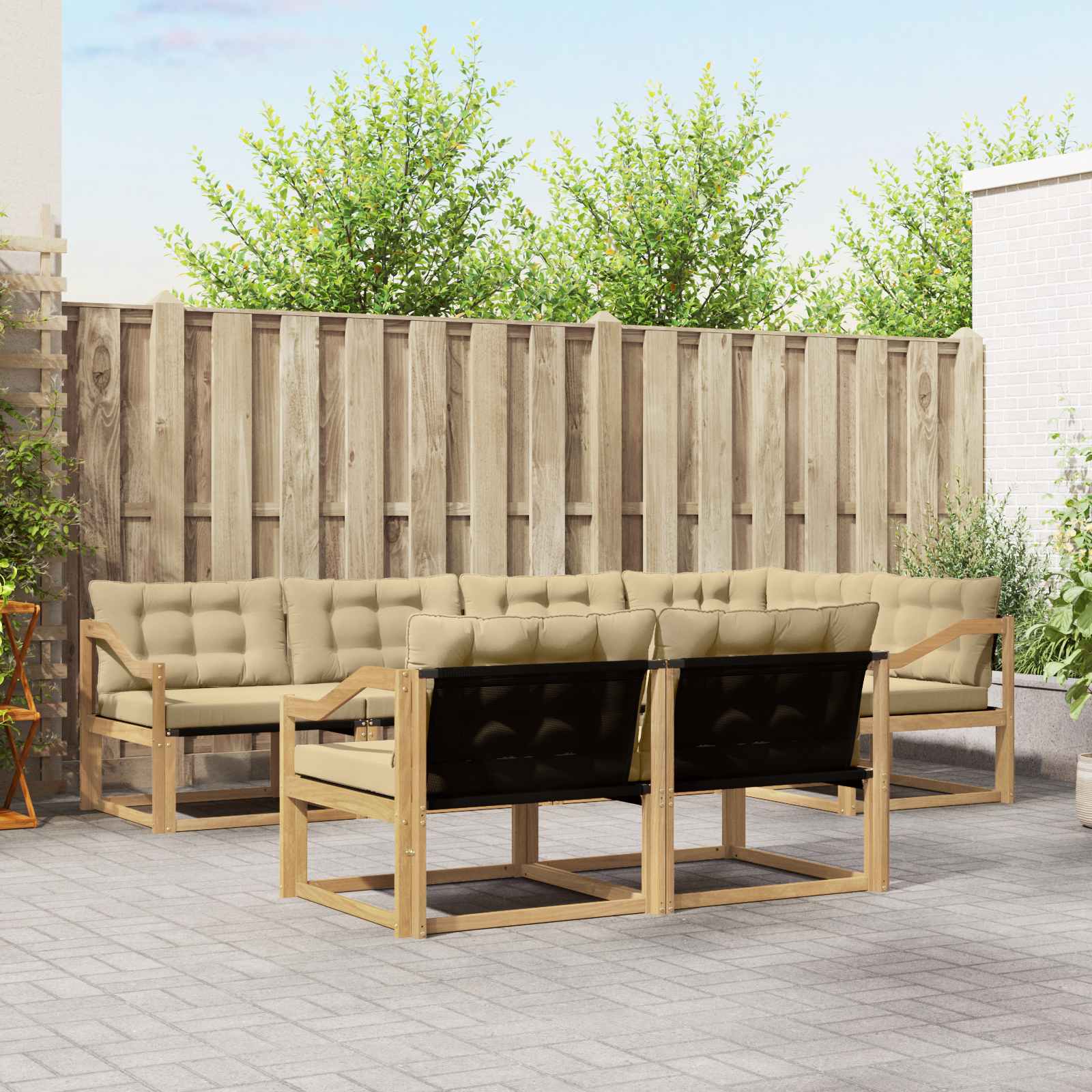 Outdoor-Sofagarnitur mit Kissen 7 pcs Weiß und Beige