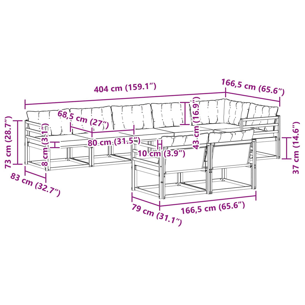 Outdoor-Sofagarnitur mit Kissen 8 pcs Weiß und Creme