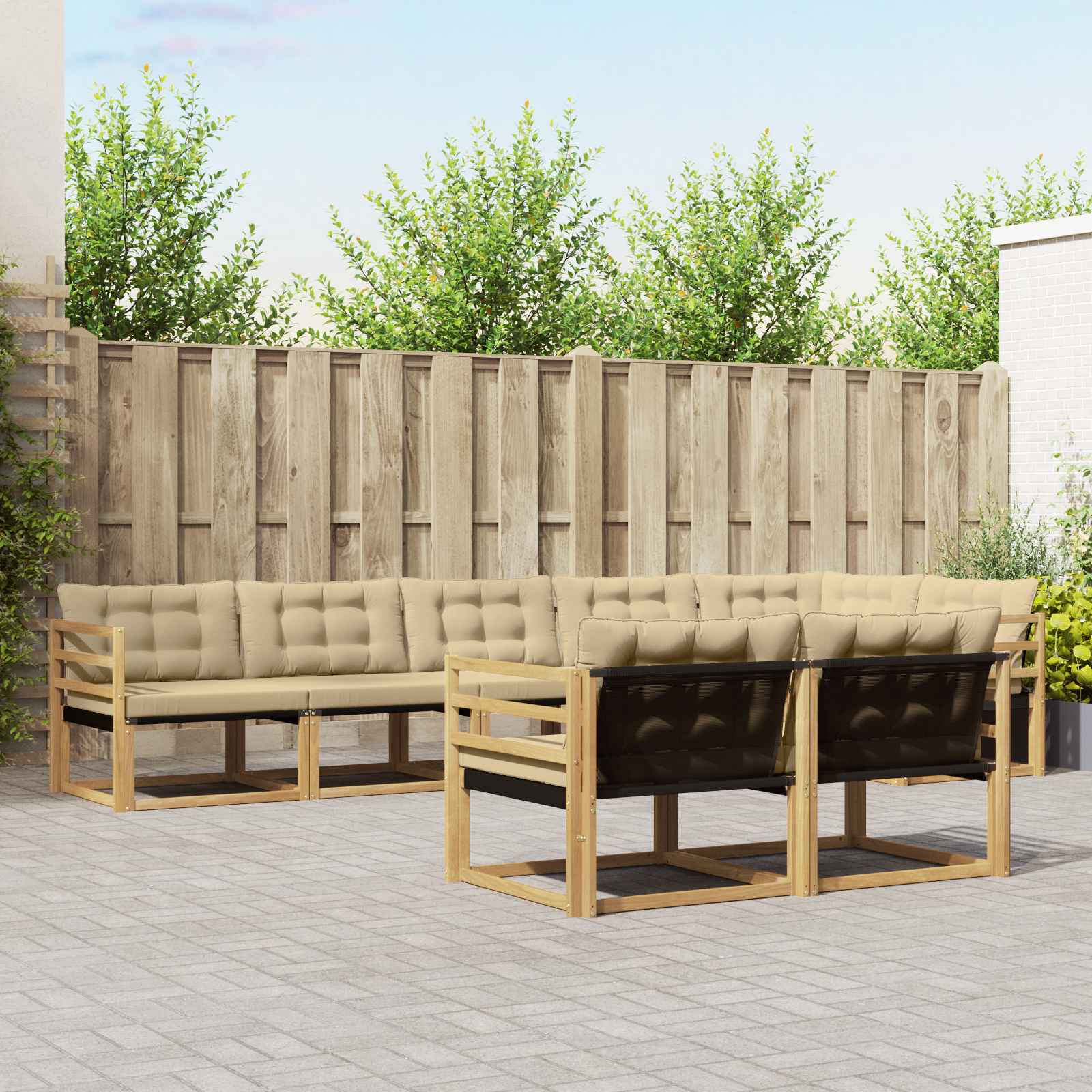 Outdoor-Sofagarnitur mit Kissen 8 pcs Weiß und Beige