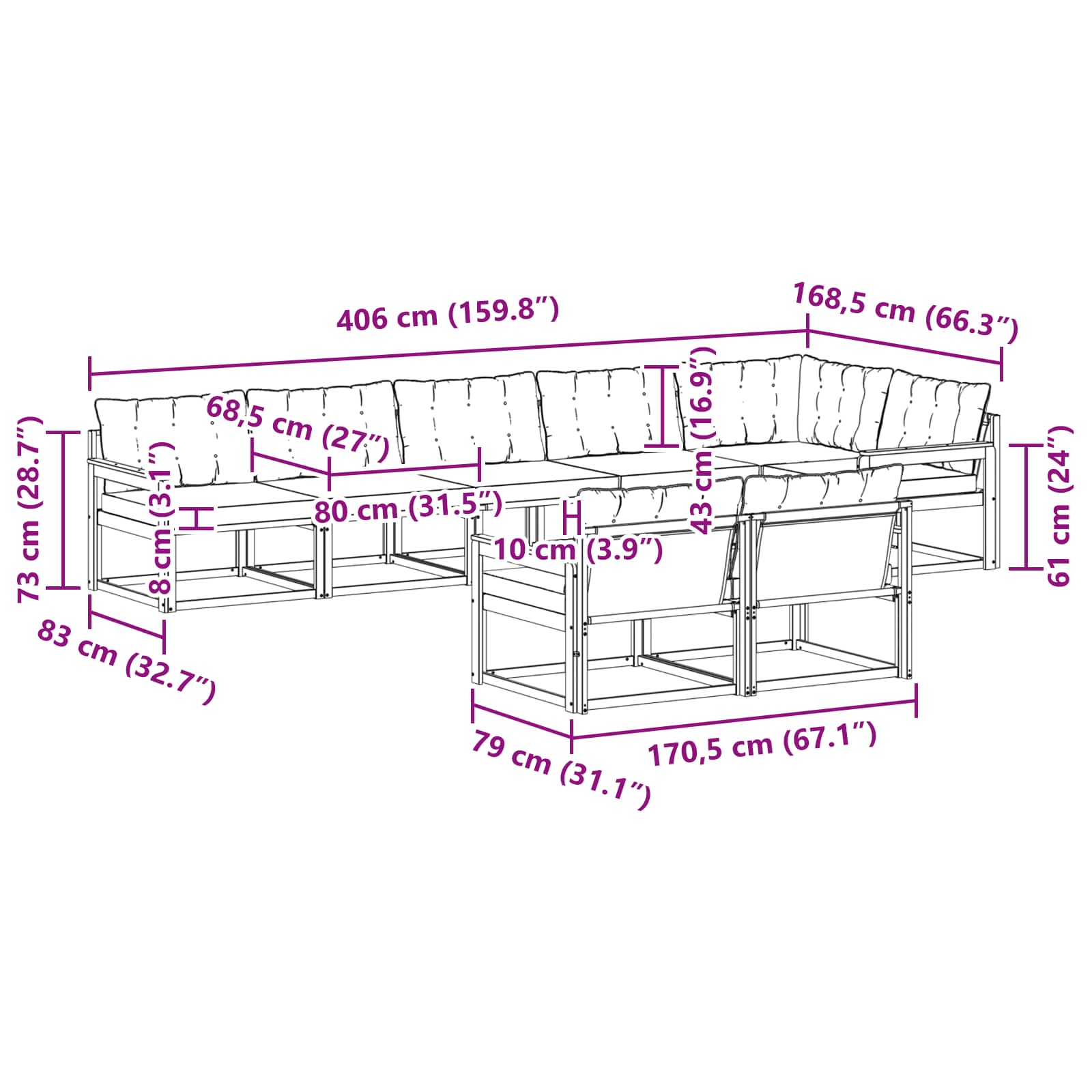 Outdoor-Sofagarnitur mit Kissen 8 pcs Weiß und Creme