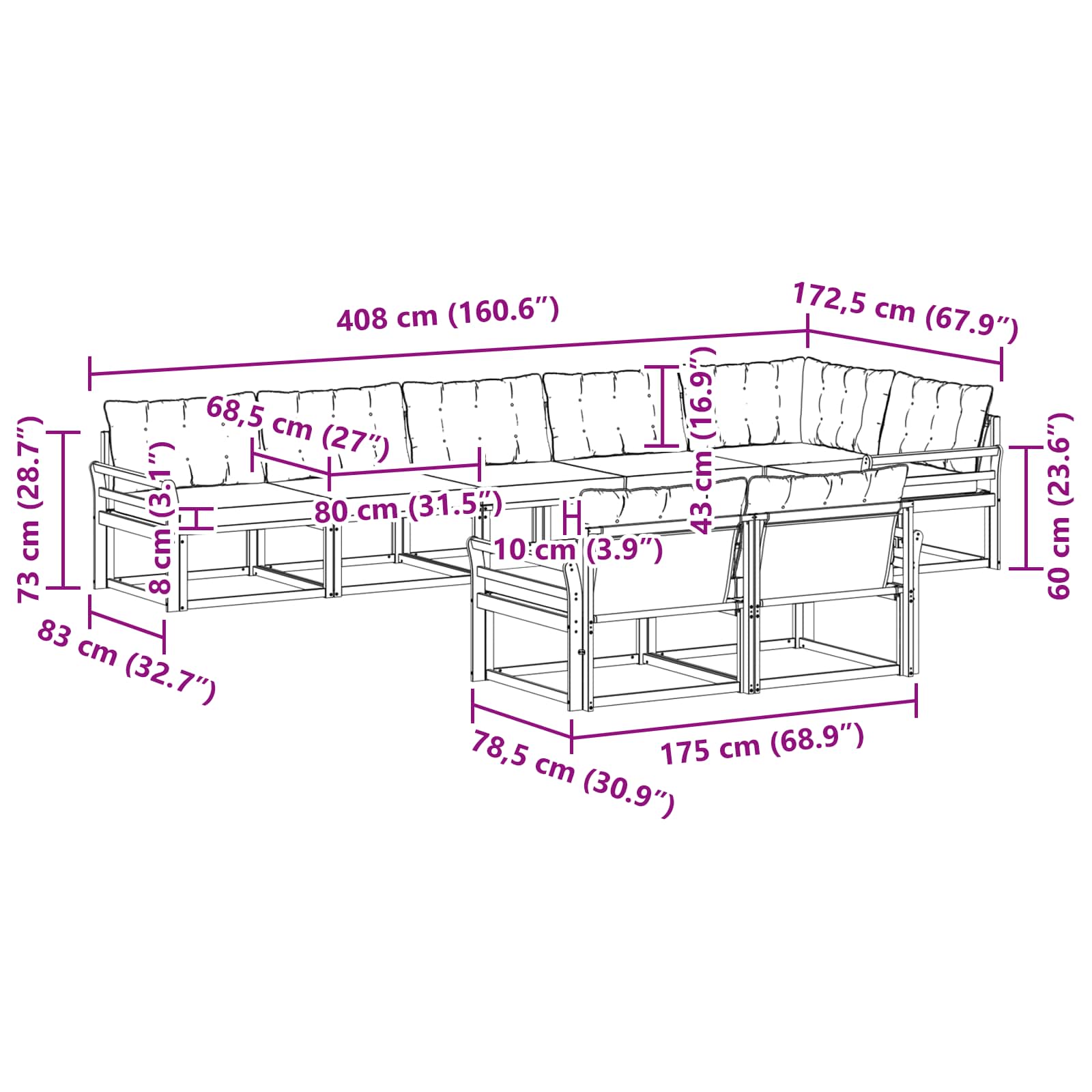 Outdoor-Sofagarnitur mit Kissen 8 pcs Weiß und Creme