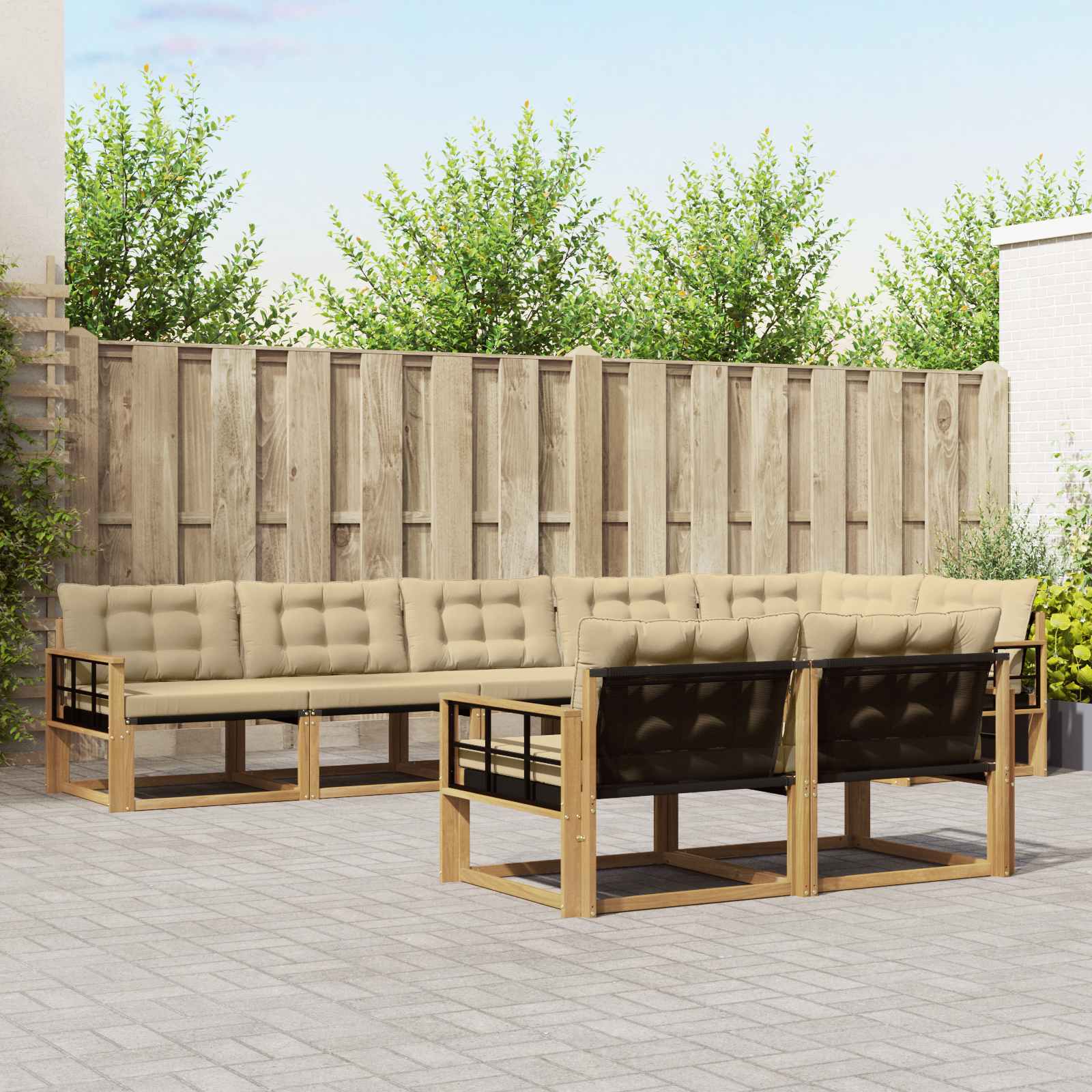 Outdoor-Sofagarnitur mit Kissen 8 pcs Weiß und Beige