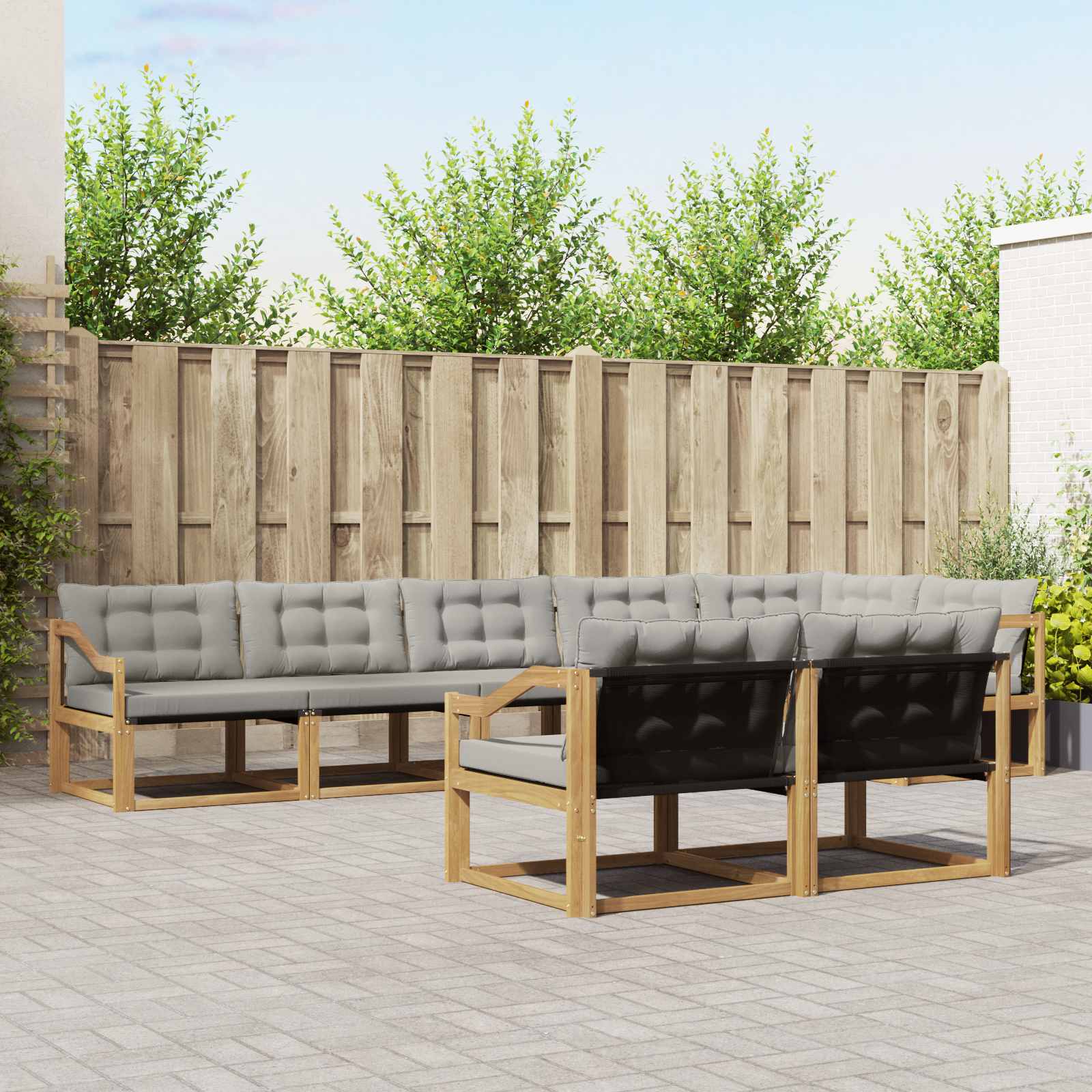 Outdoor-Sofagarnitur mit Kissen 8 pcs Weiß und Hellgrau
